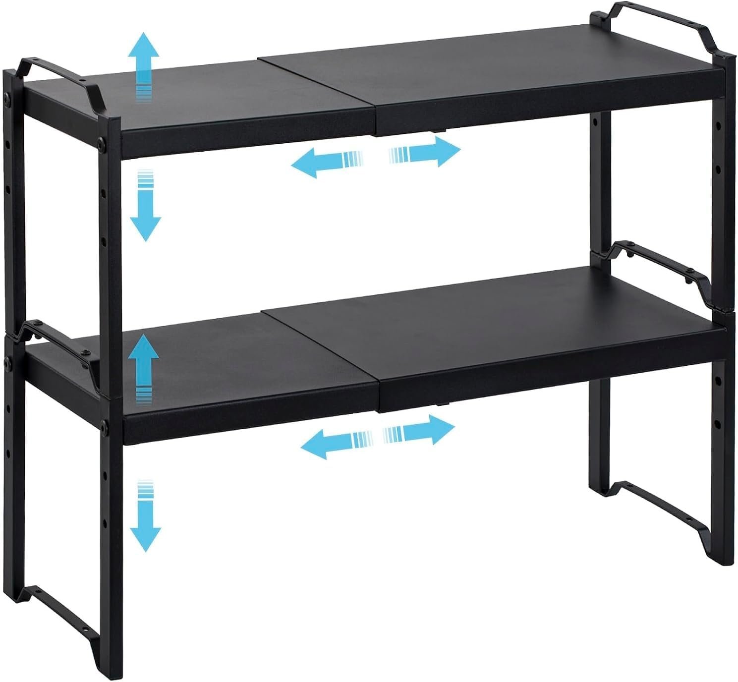 Expandable Cabinet Shelf Organizer, Adjustable kitchen Countertop Storage | 2 Pack Stackable Metal Kitchen Cabinet Countertop Storage Shelves, Heavy Duty Counter Cupboard Pantry Organizers, 20.5″ Long