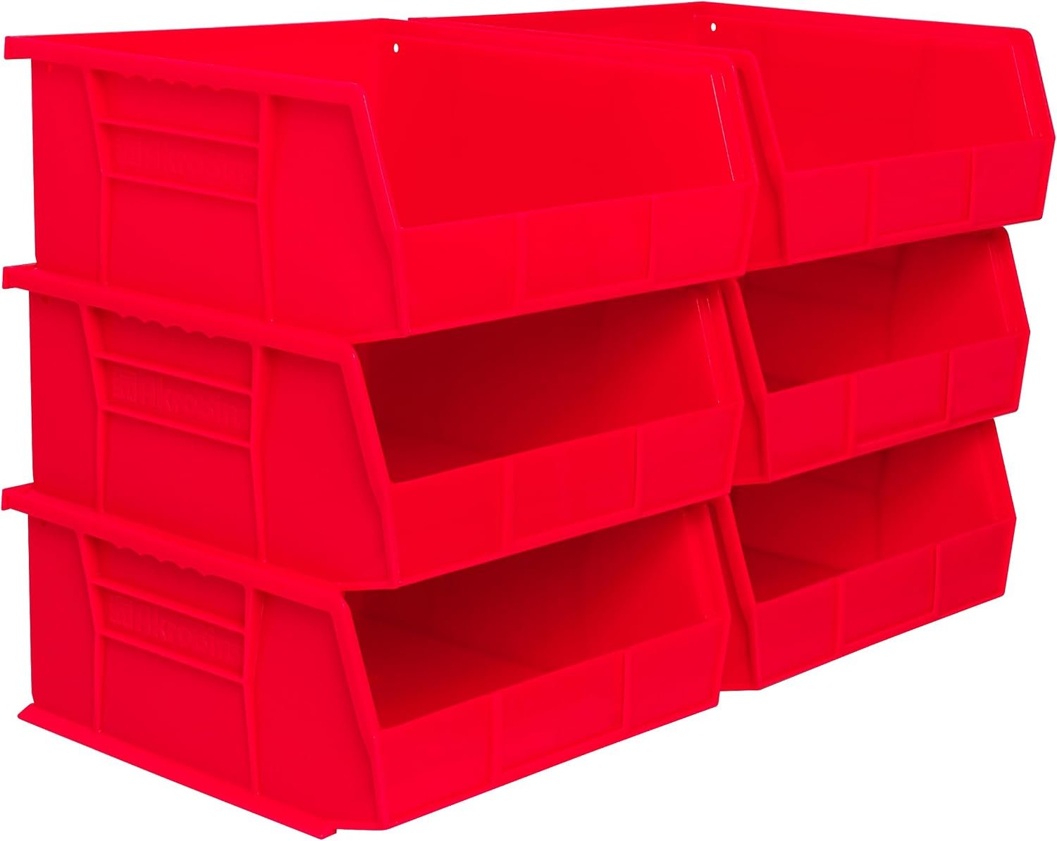 Akro-Mils 30235 AkroBins Plastic Storage Bins, 11″x11″x5″, Red, 6-Pack | Space-Saving Stackable Bins for Garage, Pantry, Craft Organization