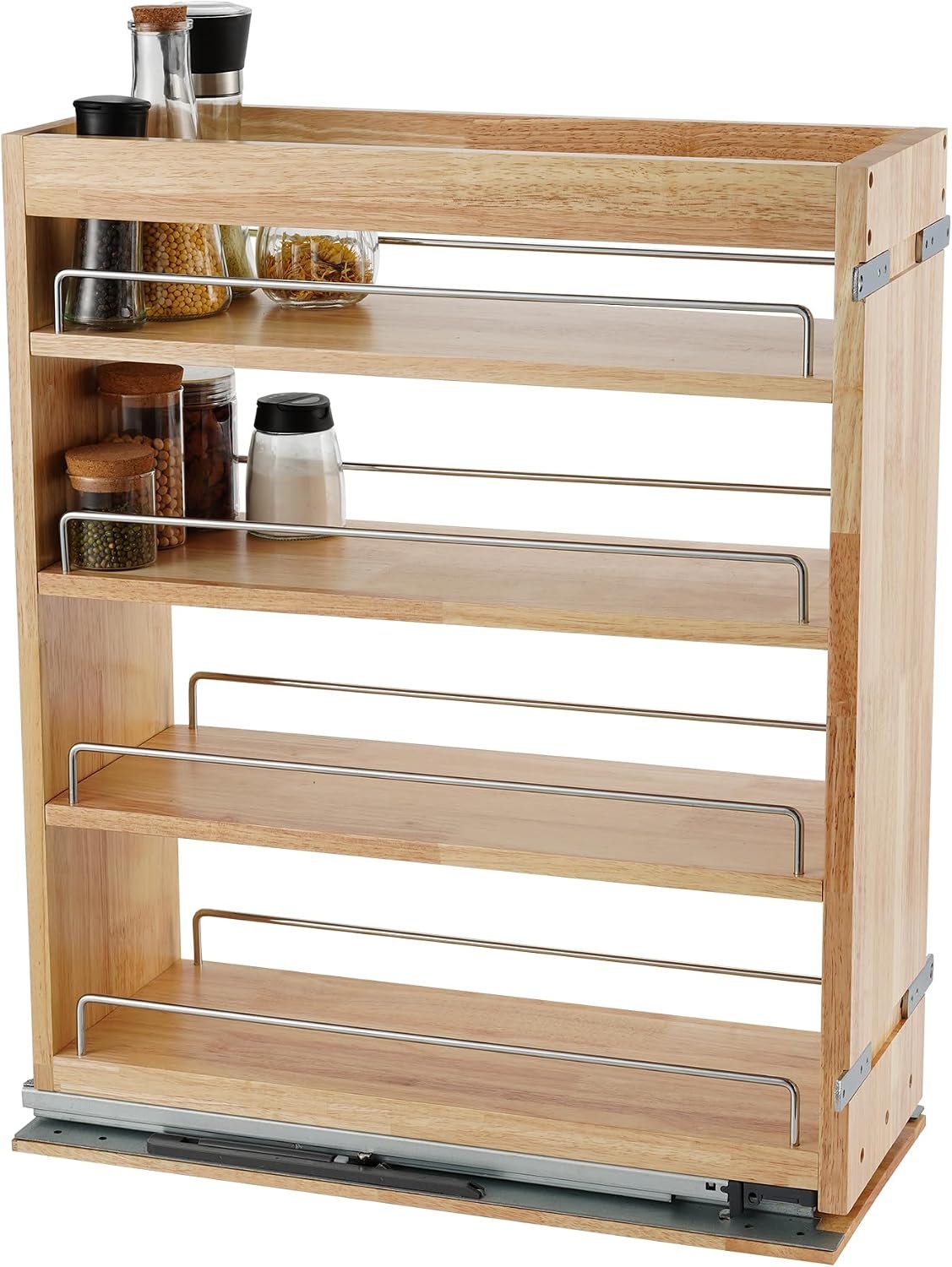DINDON Pull Out Spice Rack Organizer for Cabinet, (5″ W x 21.9″ D x 25.2″ H) Multi-Use Wood Pull Out Cabinet Organizer Slide Out Shelf Cabinet Storage for Kitchen, Pantry Organization