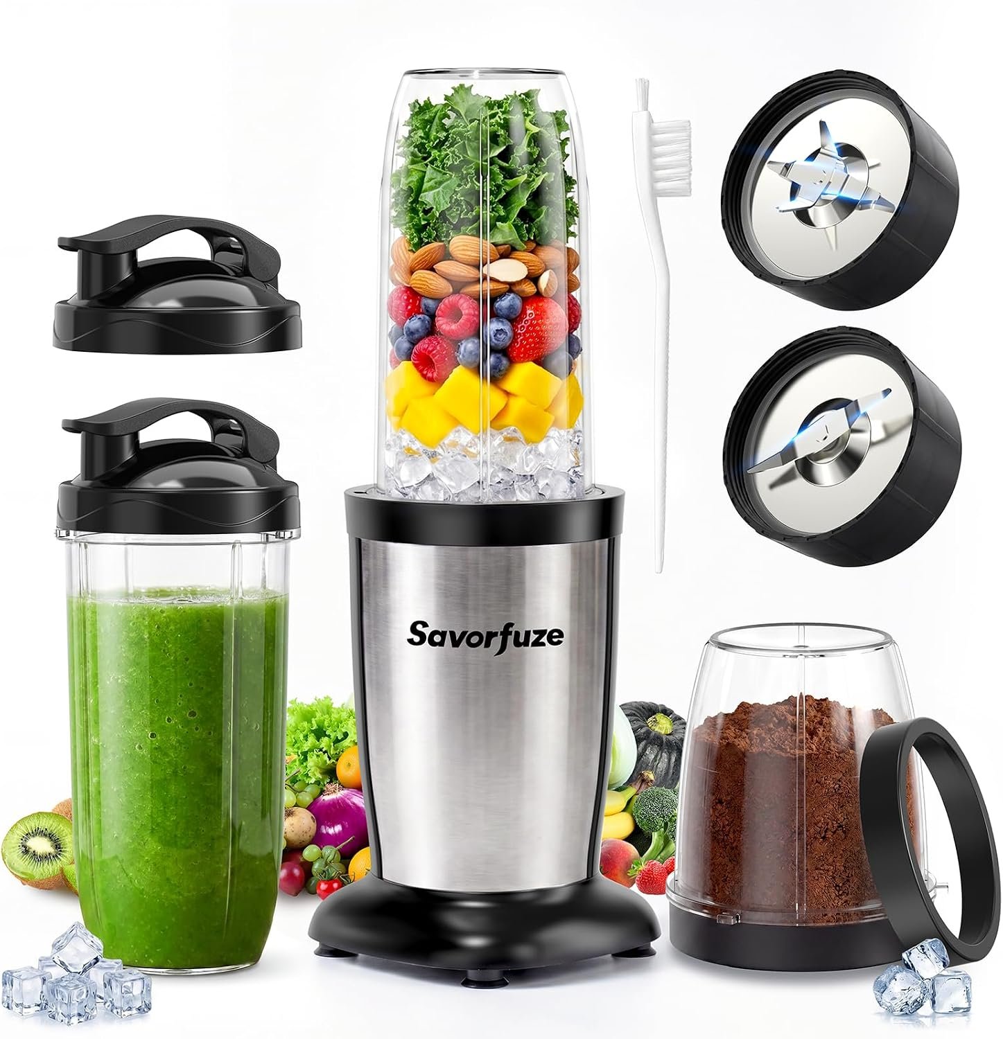 Smoothie Blender, Personal Blender Grinder Combo Smoothies and Shakes | 16-in-1 Single Serve Smoothie Maker with 2x24oz To-Go Cup & 10oz Grinding Cup, Blender Protein Shakes & Spices, Max 900W