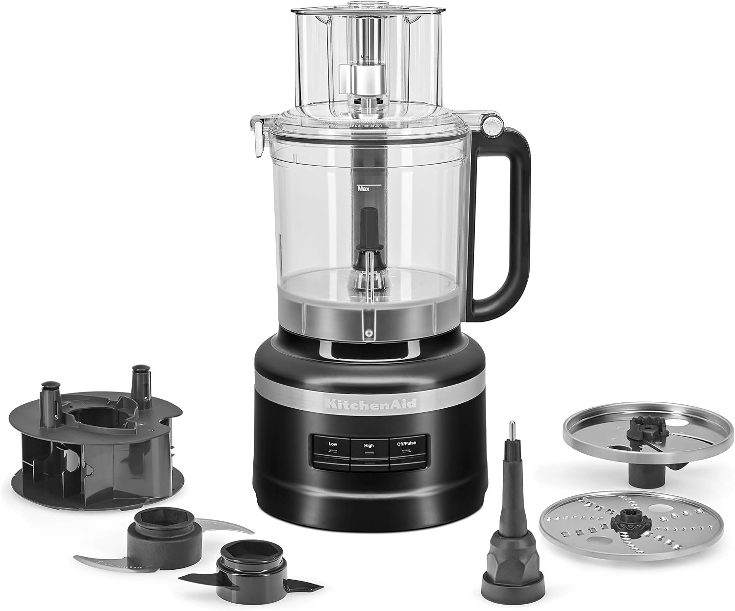 KitchenAid 13-Cup Food Processor, KFP1318, Black Matte | All-in-One Storage Solution, Chop, Shred, Knead and Mix. Adjust Slicing Thickness, 3-in-1 Feed Tube, Storage Caddy