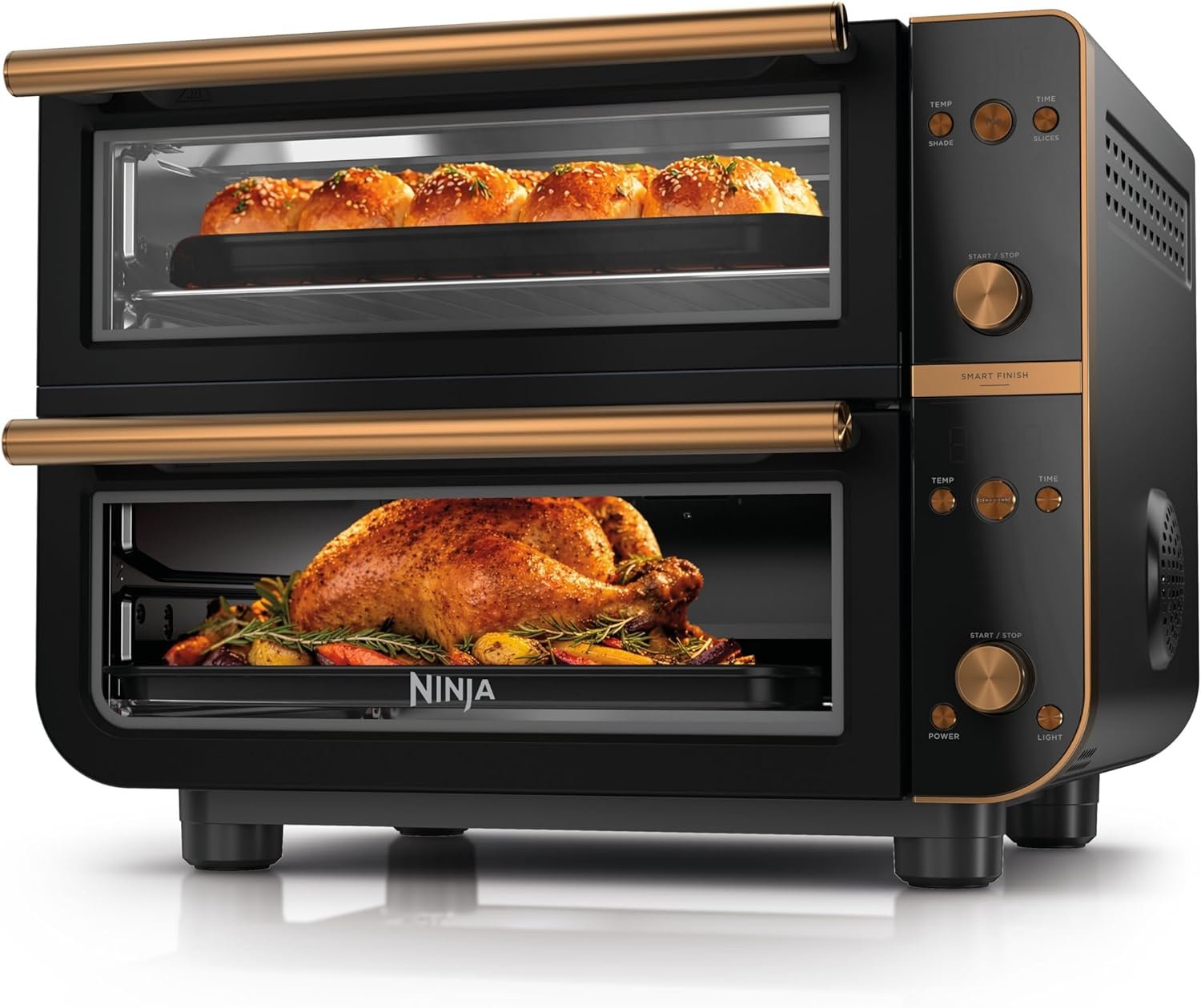 Ninja Double Oven Pro Smart XL, 30.2 Qt, 12-in-1, Onyx, DCT801BK | DualZone, Smart Finish, Fits 4.5 lb chicken, Air fry, bake, broil, roast, toast, pizza