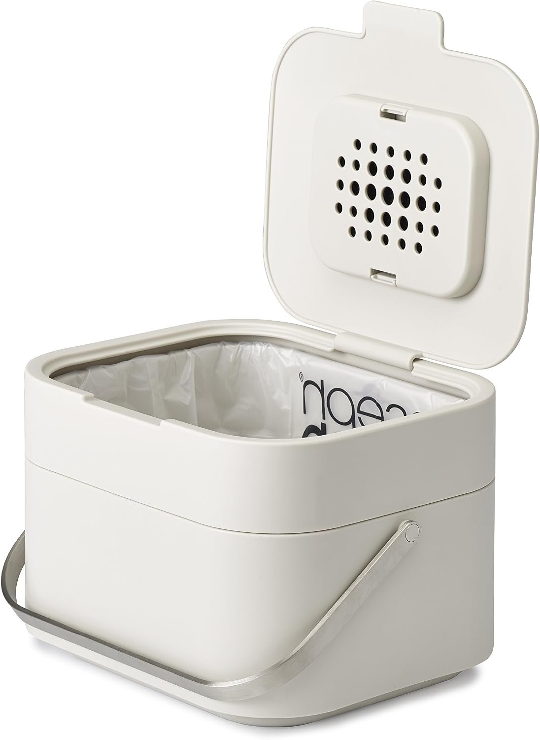 Joseph Joseph Stack Kitchen Food Intelligent Waste Compost Caddy Recycling Bin with Odor Filter, 4 Litre / 1 Gallon – Stone