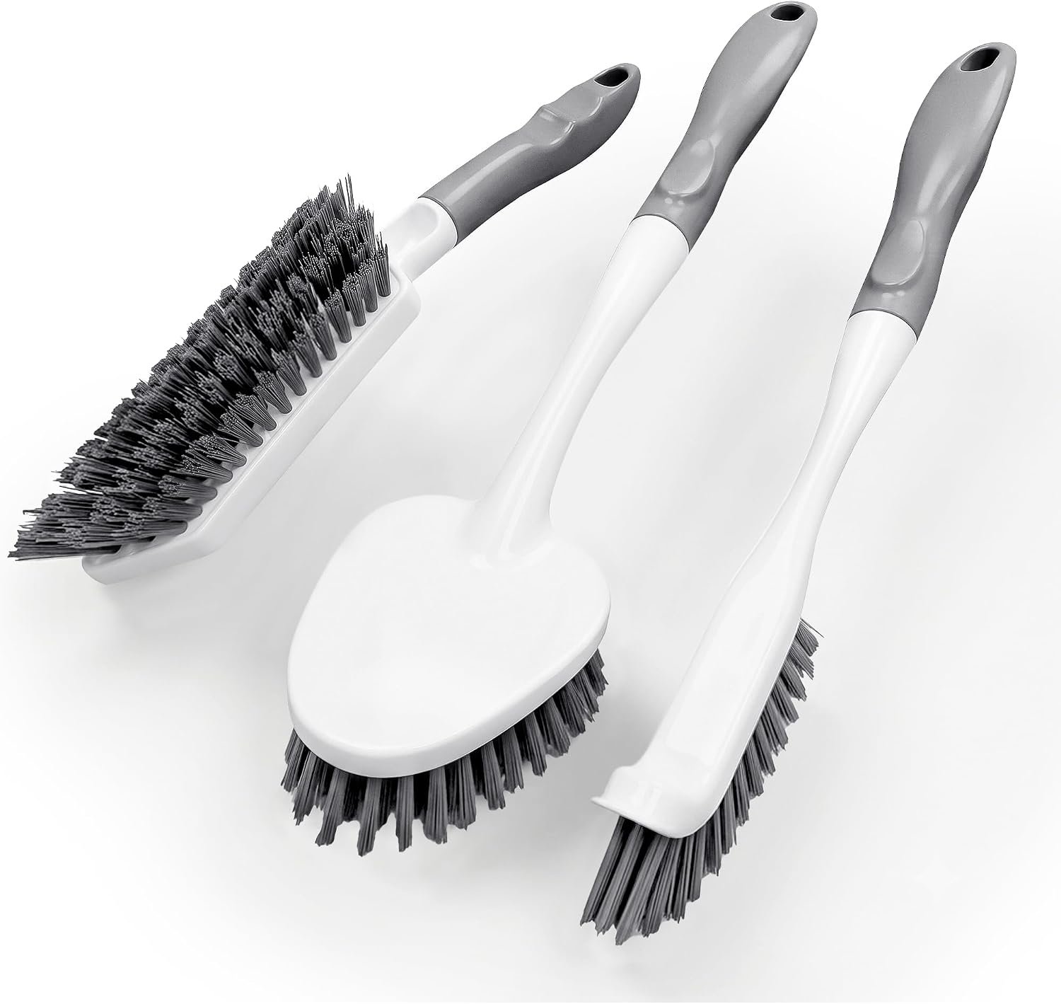 3PCS Heavy Duty Scrub Brush Set – Shower Cleaning Brushes for Bathroom | Corner brush with scraper, V-shape grout brush & stiff scrubber. For grout, tracks, crevice, shower, tub & floor.