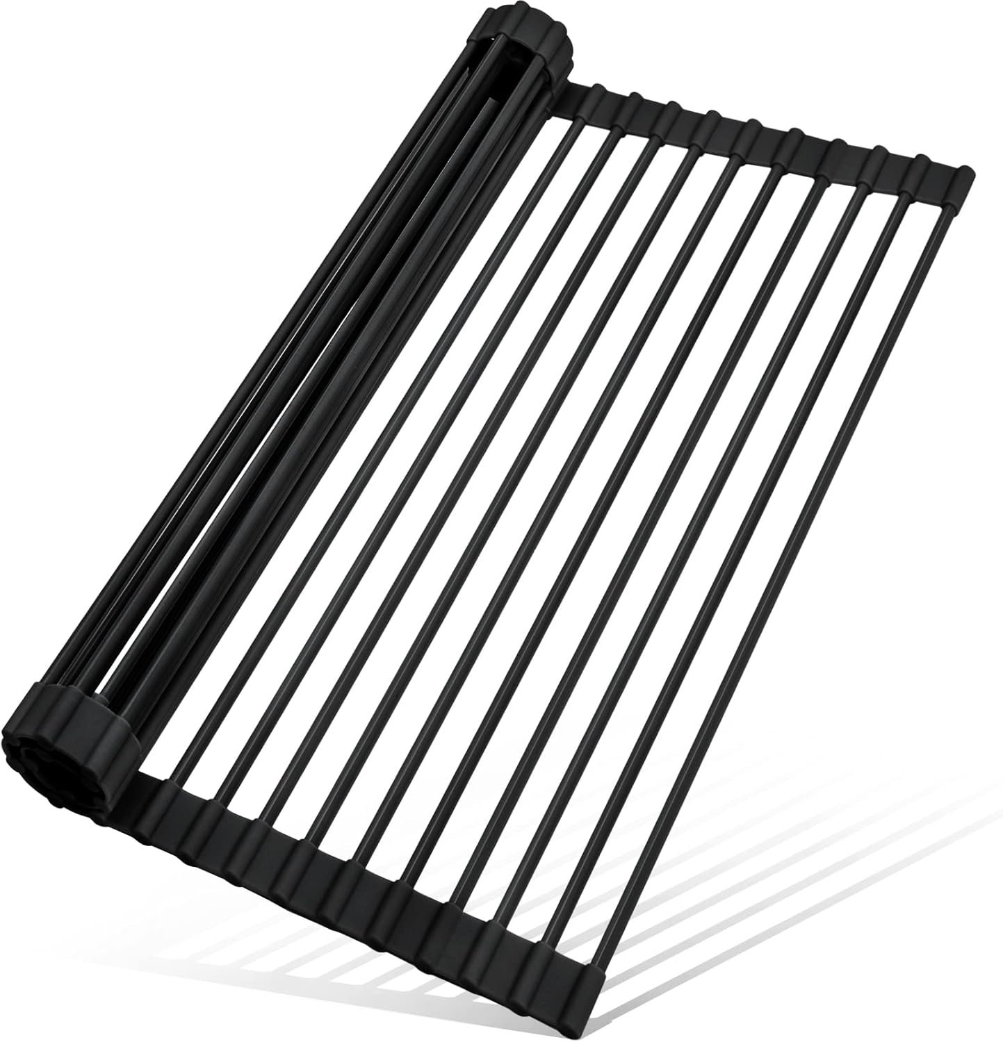 MERRYBOX Roll Up Dish Drying Rack Silicone Wrapped Over The Sink Dish Drying Rack Multipurpose Foldable Sink Drying Mat Anti-Slip & Anti-Rust Dish Rack for Kitchen, 17.5″ x 13″, Black