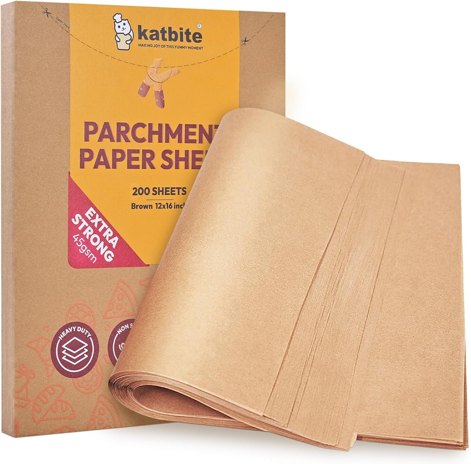 Katbite 200Pcs 12×16 In Unbleached Parchment Paper for Baking, Precut Parchment Paper Sheets, Heavy Duty Flat Baking Paper, Half Sheet Baking Sheets for Baking Cookies, Cooking, Air Fryer, Oven | Heavy Duty and Non-Stick Extra Strong Parchment Paper Sheets for Baking for Air Fryer, Grilling, Steaming