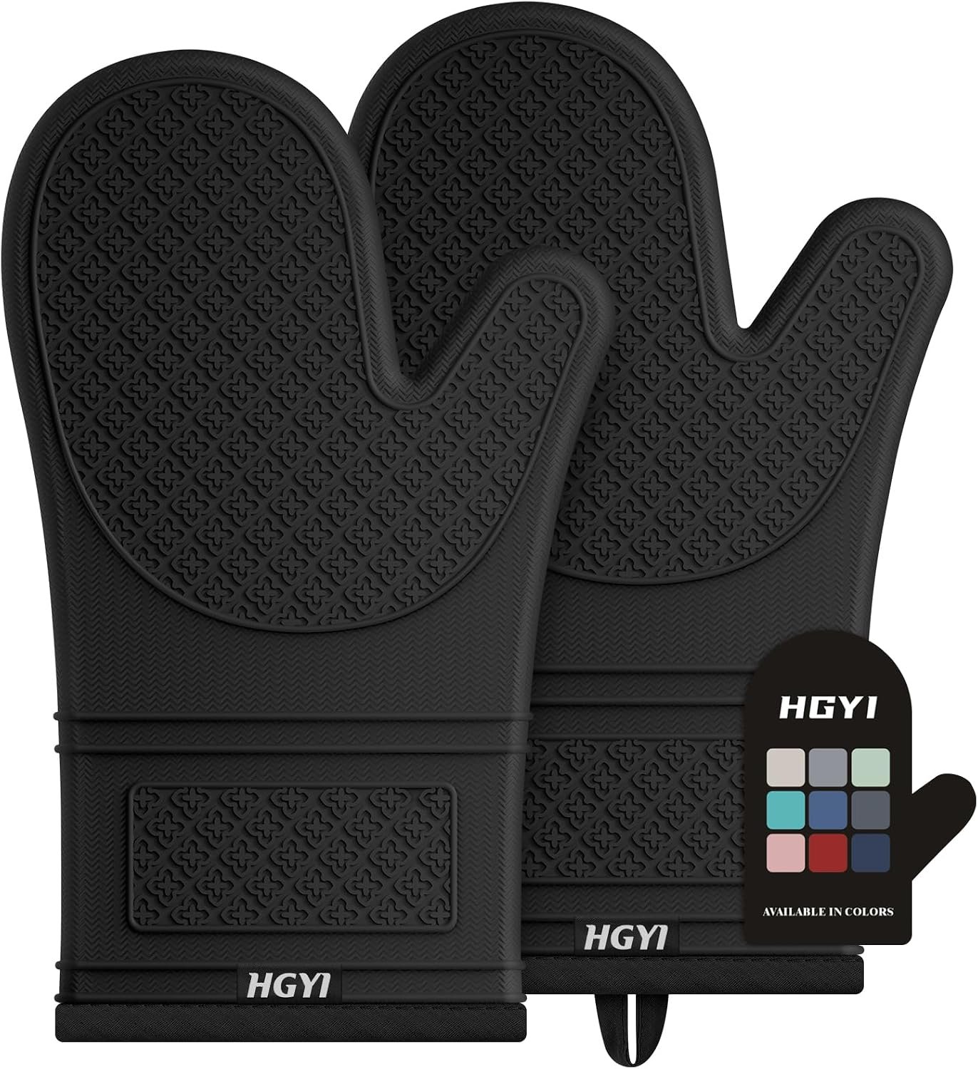 Silicone Oven Mitts, Heat Resistant Oven Gloves with Quilted Liner, Waterproof & Non-Slip Kitchen Mittens for Baking Cooking BBQ, 500°F, 12.5″-Black