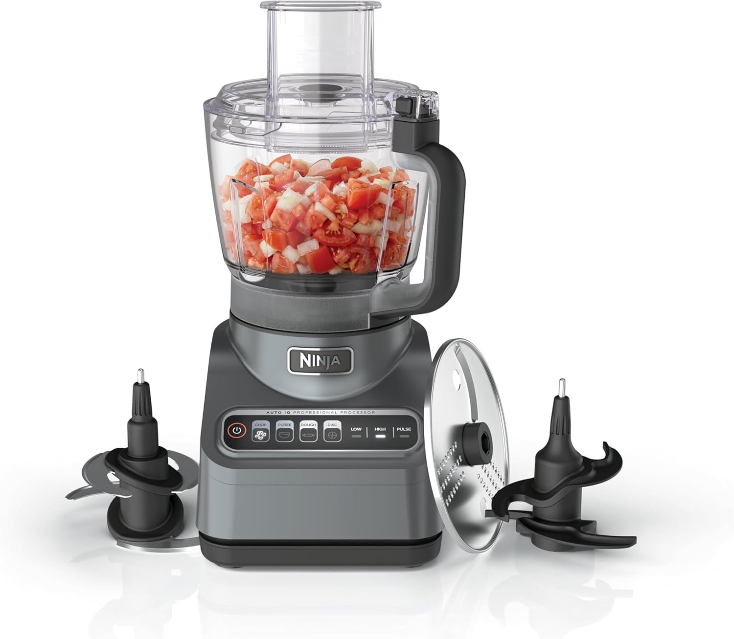 Ninja Professional Plus Food Processor, 1000PW, 9-Cup, Grey, BN601 | Auto-iQ presets chop, slice, puree & mix dough. 9-cup bowl, 3 blades, feed chute & pusher. Dishwasher-safe parts.