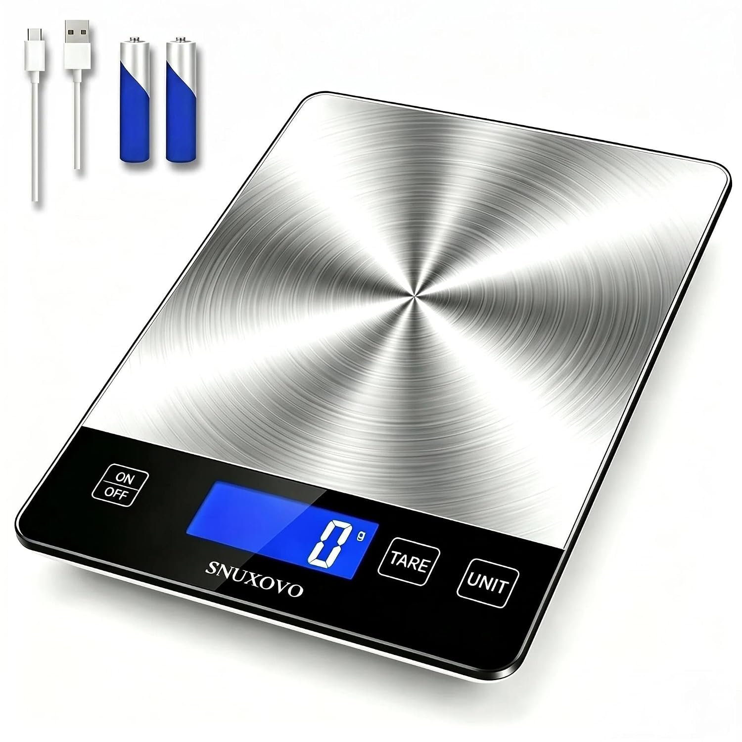 Food Scale, 33lb Digital Kitchen Scale for Cooking Baking | Stainless Steel Waterproof, 1g/0.05oz Precise Graduation, Grams and Ounces, Battery & USB Charging