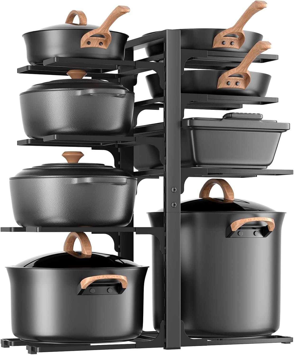 LAMU Pots and Pans Organizer under Cabinet 20.8″ Height, 8 Tier Heavy Duty Pan Organizers inside Cabinet with Adjustable Pot Rack, Holds up to 120 LB for Stockpots Dutch Ovens and Cast Iron Cookware