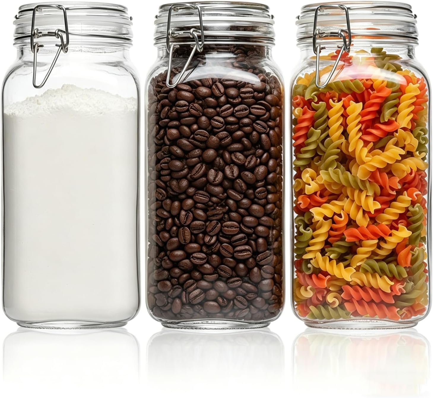 ComSaf Large Square Glass Jars with Airtight Lids 78 oz 3 Pack Wide Mouth | Flour sugar rice, Coffee storage, Pantry organization, Large capacity, Cabinet organization, Dry goods, Sourdough pickling