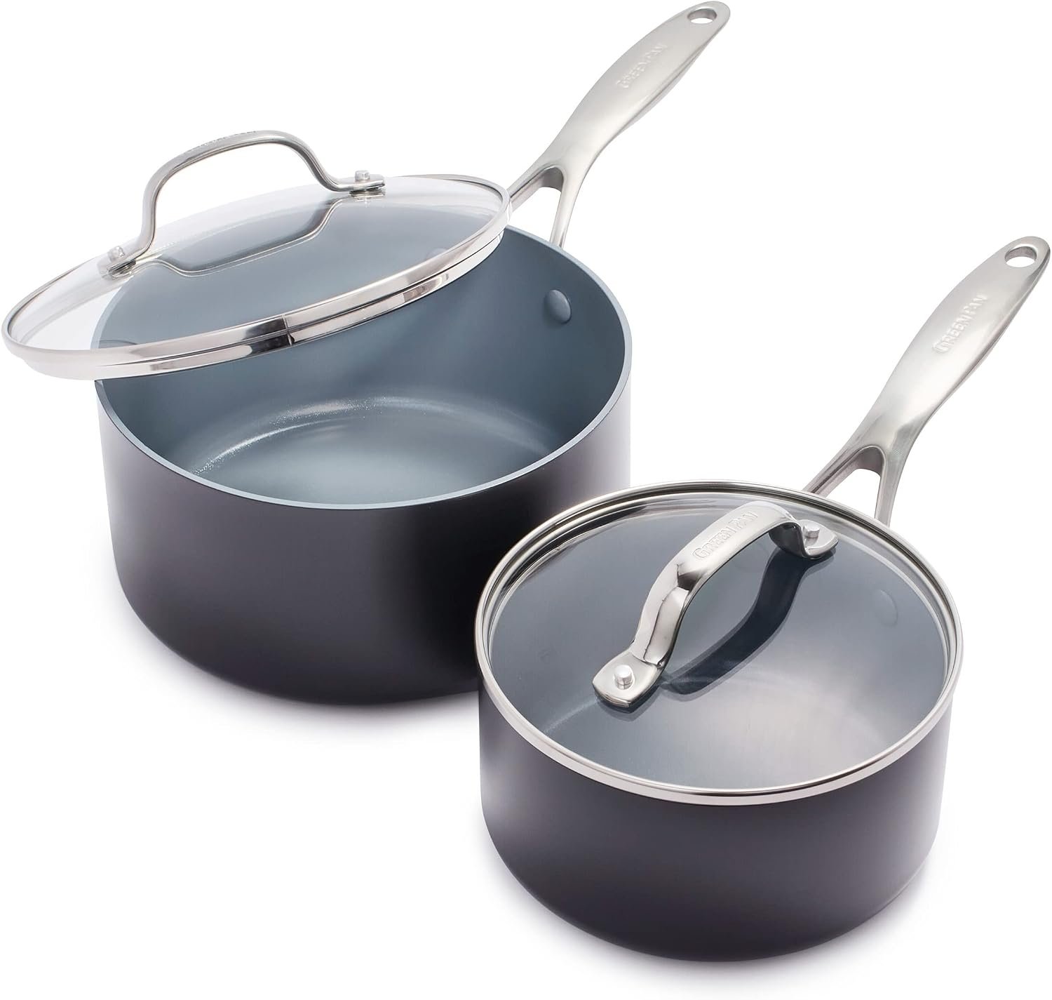 GreenPan Valencia Pro 2 Piece Ceramic Saucepan Set, 1.6QT & 3.3QT with Lids | Nonstick, PFAS-Free Nonstick, Induction Ready, All Cooktop Compatible, Hard Anodized, Dishwasher Safe, Oven Safe up to 600F