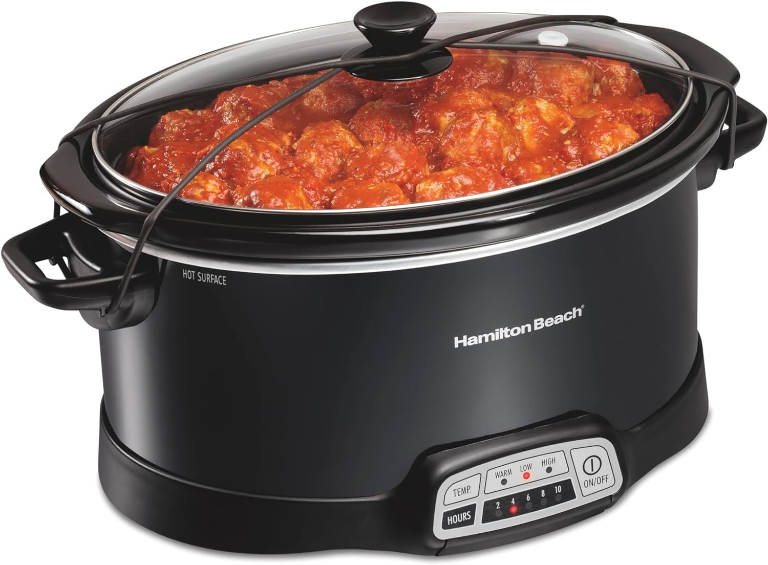 Hamilton Beach Portable 7 Quart Programmable Slow Cooker with Three Temperature Settings, Lid Latch Strap for Easy Travel, Dishwasher Safe Crock, Black (33474G)