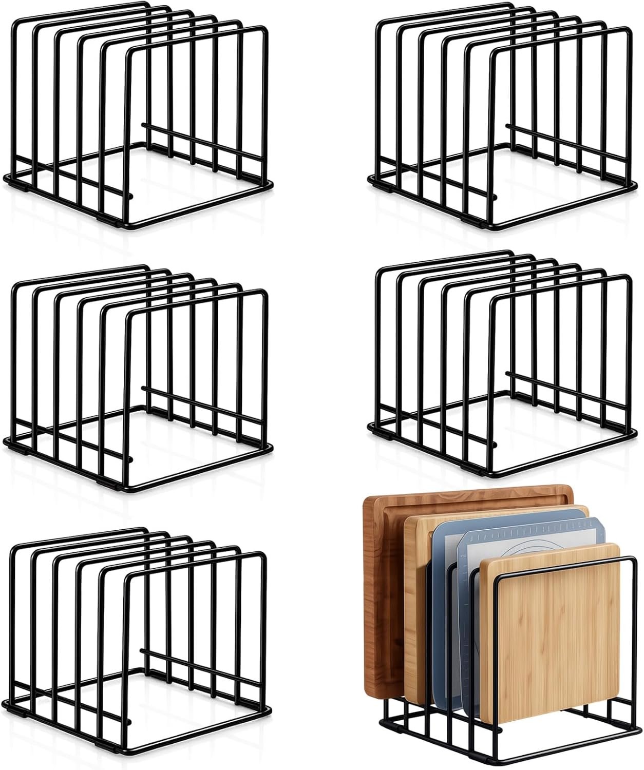 Mifoci 6 Pack Baking Sheet Organizer Rack Kitchen Cabinet Organizer 5 Slot Heavy-duty Metal Cookie Sheet for Cutting Board Storage Plate Bakeware Holder Tray Rack for Cabinets Countertop