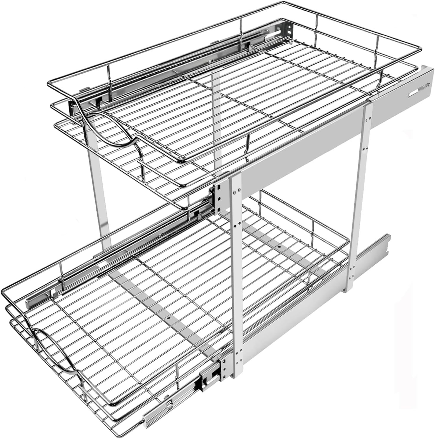 Sikarou Pull Out Cabinet Organizer 14″W 21″D 2-Tier Slide Out Storage Shelf