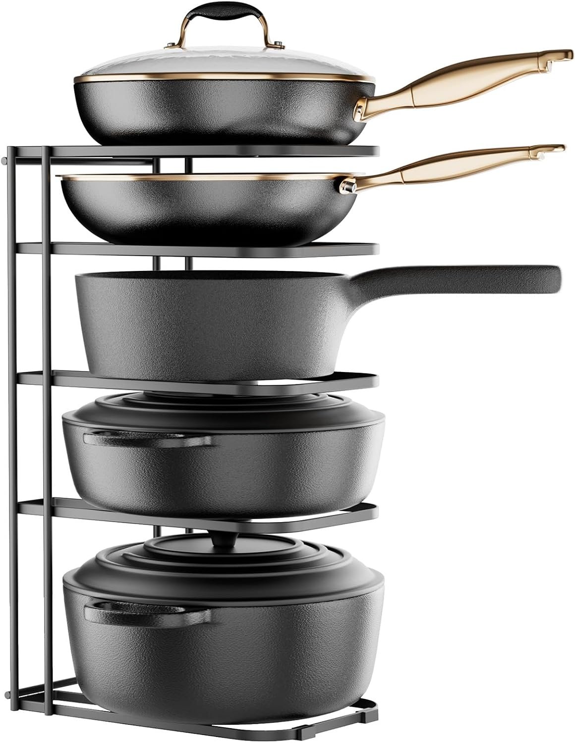 ORDORA Pots and Pans Organizer Rack under Cabinet 16.59″ Tall, 5-Tier Pan Organizers inside Cabinet, Space Saving Kitchen Storage Pot Rack for Baking Pan Cast Iron Skillets Cookware – No Assembly
