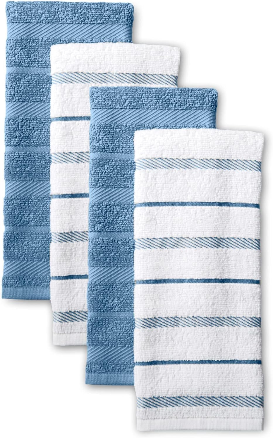 KitchenAid Albany Kitchen Towel 4-Pack Set, Blue Velvet/White, 16″x26″