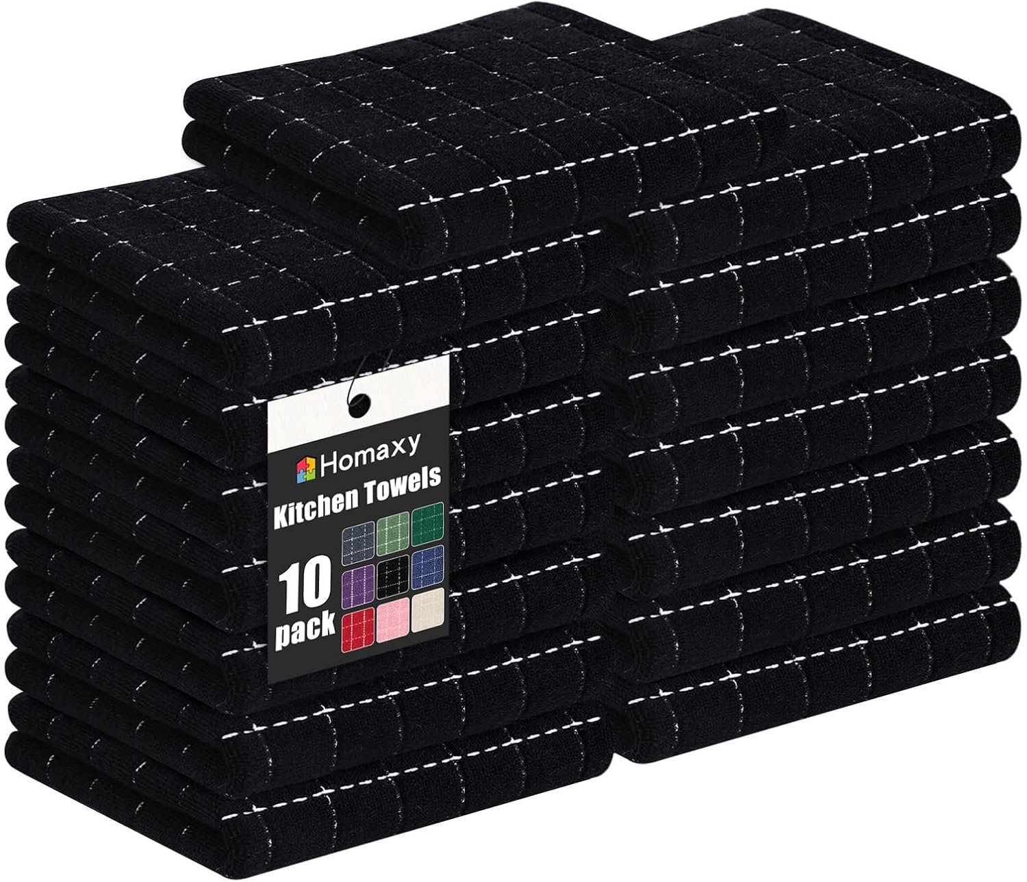 Homaxy 100% Cotton Terry Bulk Kitchen Towels, 15 Pack, Black | Ultra Soft and Absorbent Dish Towels for Kitchen, Suitable for Drying and Washing Dishes