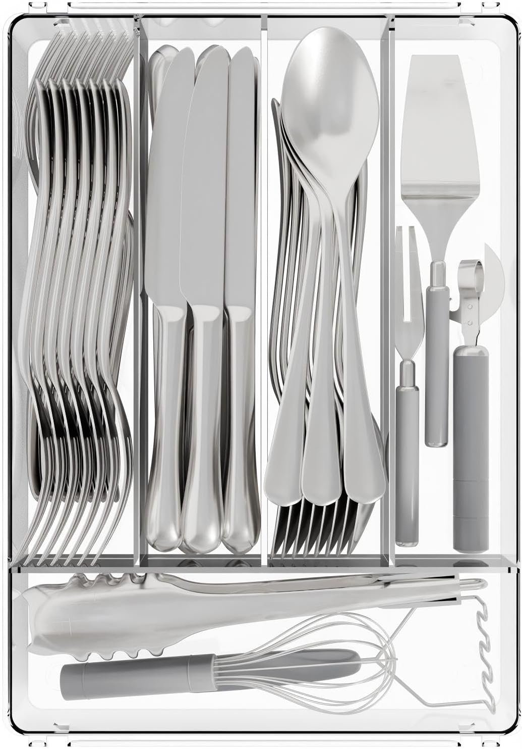Clear Small Silverware Organizer 9 inch Wide for Kitchen Drawers,BPA Free Silverware Trays and Plastic Silverware Dividers & Holder,Utensil and Flatware Drawer Organizer Suitable for Fork,Spoon