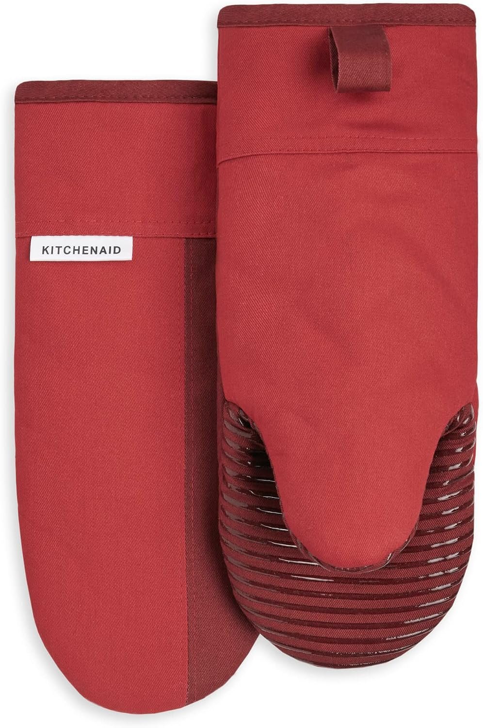 KitchenAid Beacon Two-Tone Non-Slip Oven Mitt Set, Passion Red/Bordeaux, 5.75″x13″, 2 Piece