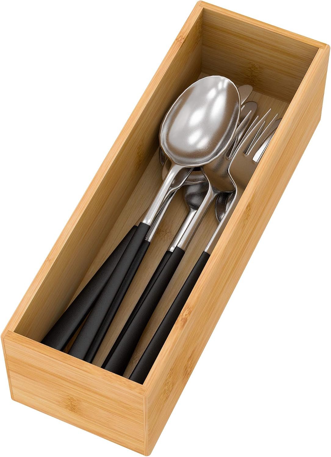 Bamboo Kitchen Drawer Organizer 9″x 3″, Storage Box for Utensil Organizer | Wooden Silverware Tray Cutlery Holder Flatware Containers, Multi-Use Deep Drawer Dividers Organizer for Bathroom, Jewelry