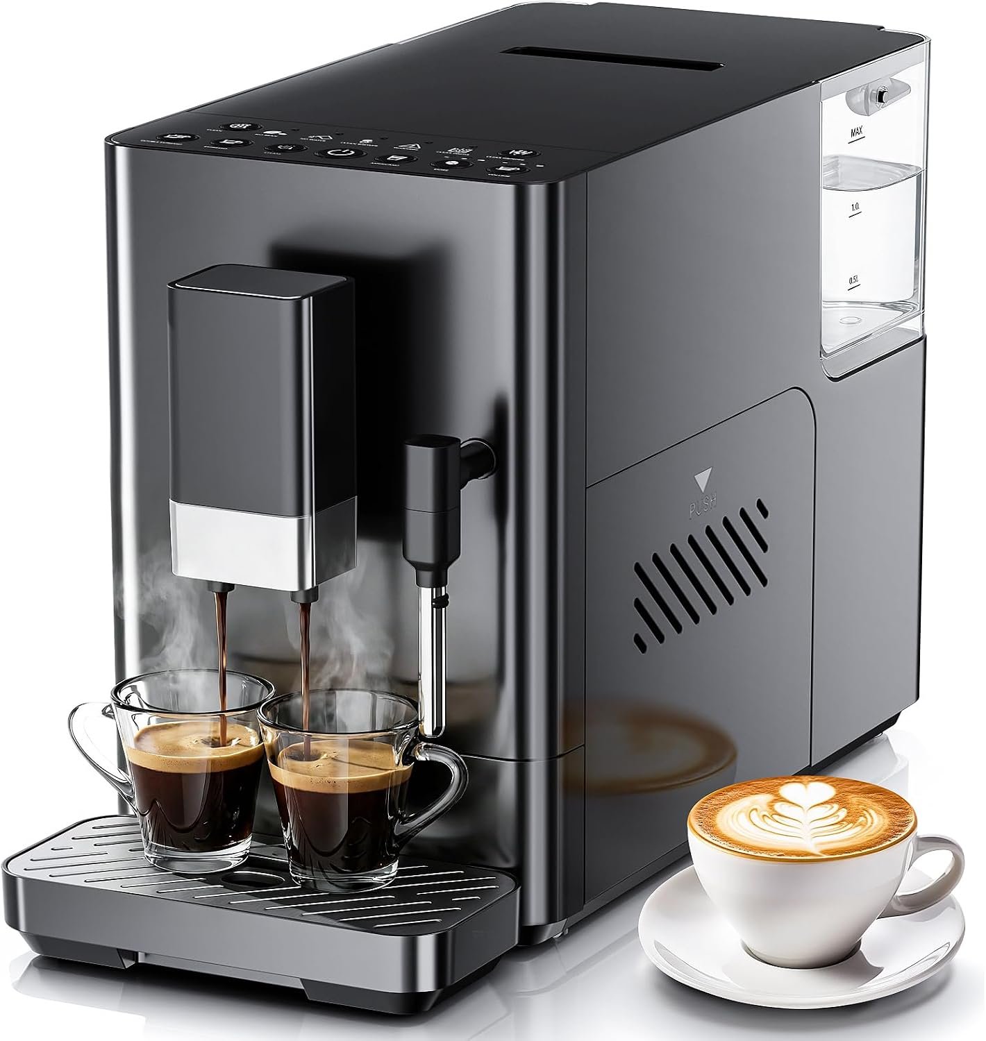 Kismile 20 Bar Automatic Espresso Machine, All-in-One Grind and Brew Coffee Maker with Built-in Grinder, Cappuccino Machines with Milk Frother, One-Touch Americano and Lattes for Home/Office/Gift