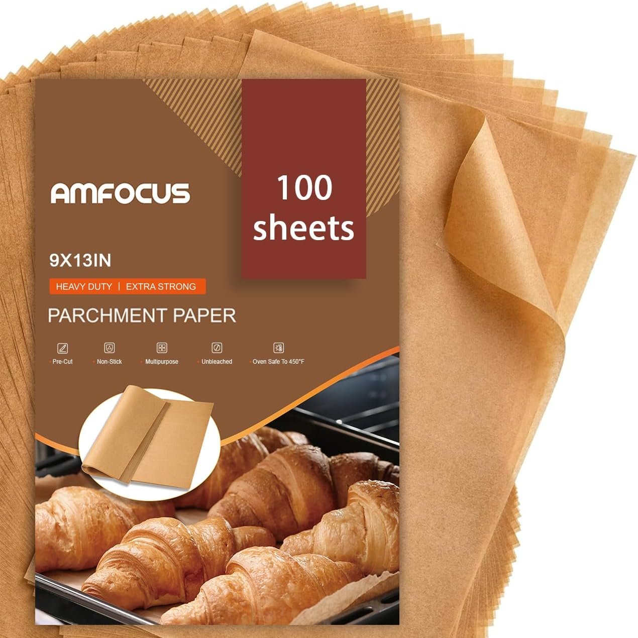 Parchment Paper Sheets, 9×13 In Non-Stick Precut Baking Parchment for Baking, Grilling, Air Fryer, Steaming, and More (Unbleached) – Quarter Sheet Size, Perfect for Bread, Cakes, Cookies, 100PCS