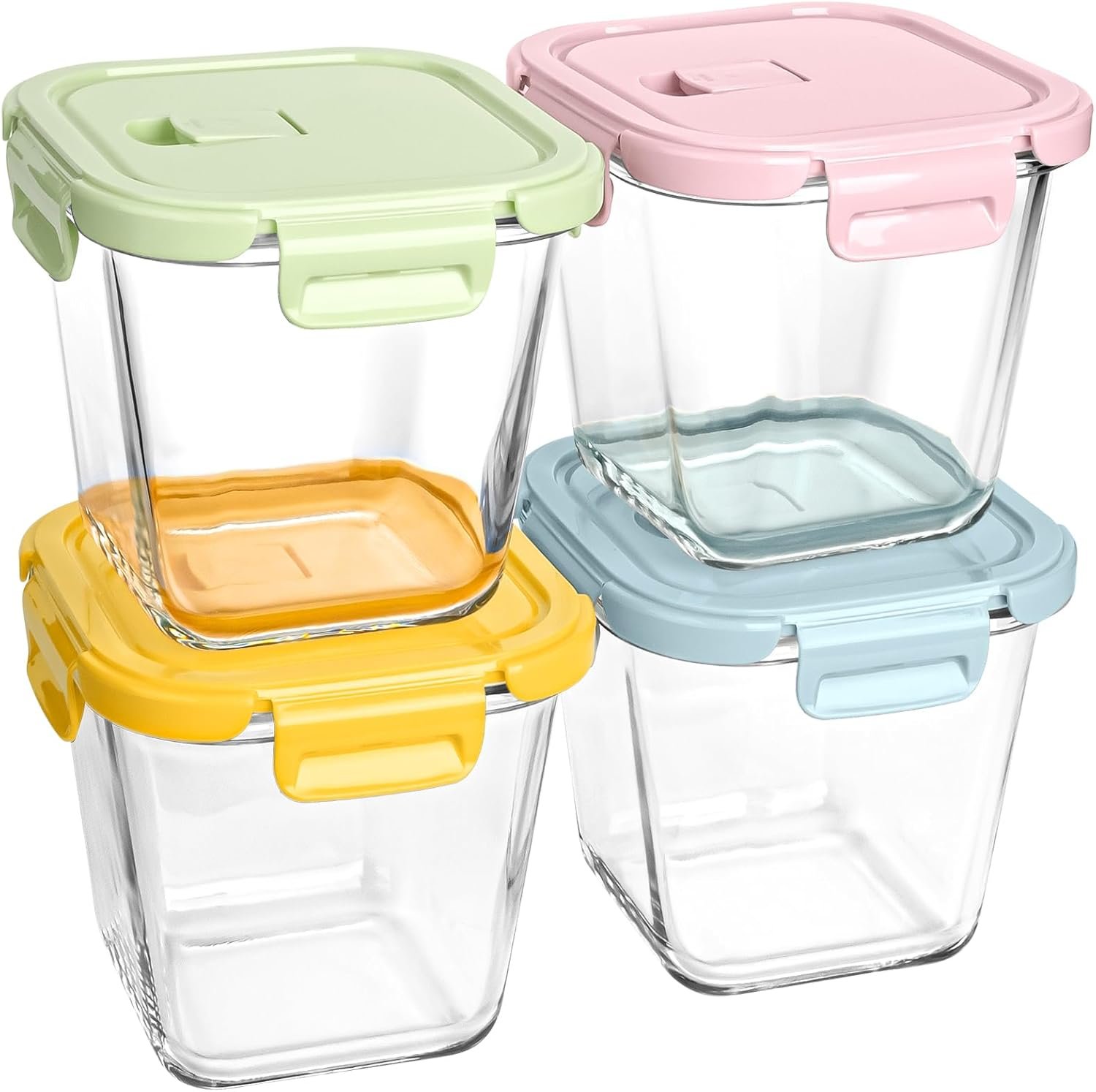 Borosilicate Glass Soup Containers with Lids, 4 Cup/32 oz, 4 Pack | Microwave Dishwasher Oven Freezer Safe | Airtight Leak Proof | Food Grade | Square Soup Meal Prep | Lunch | Food Storage Set