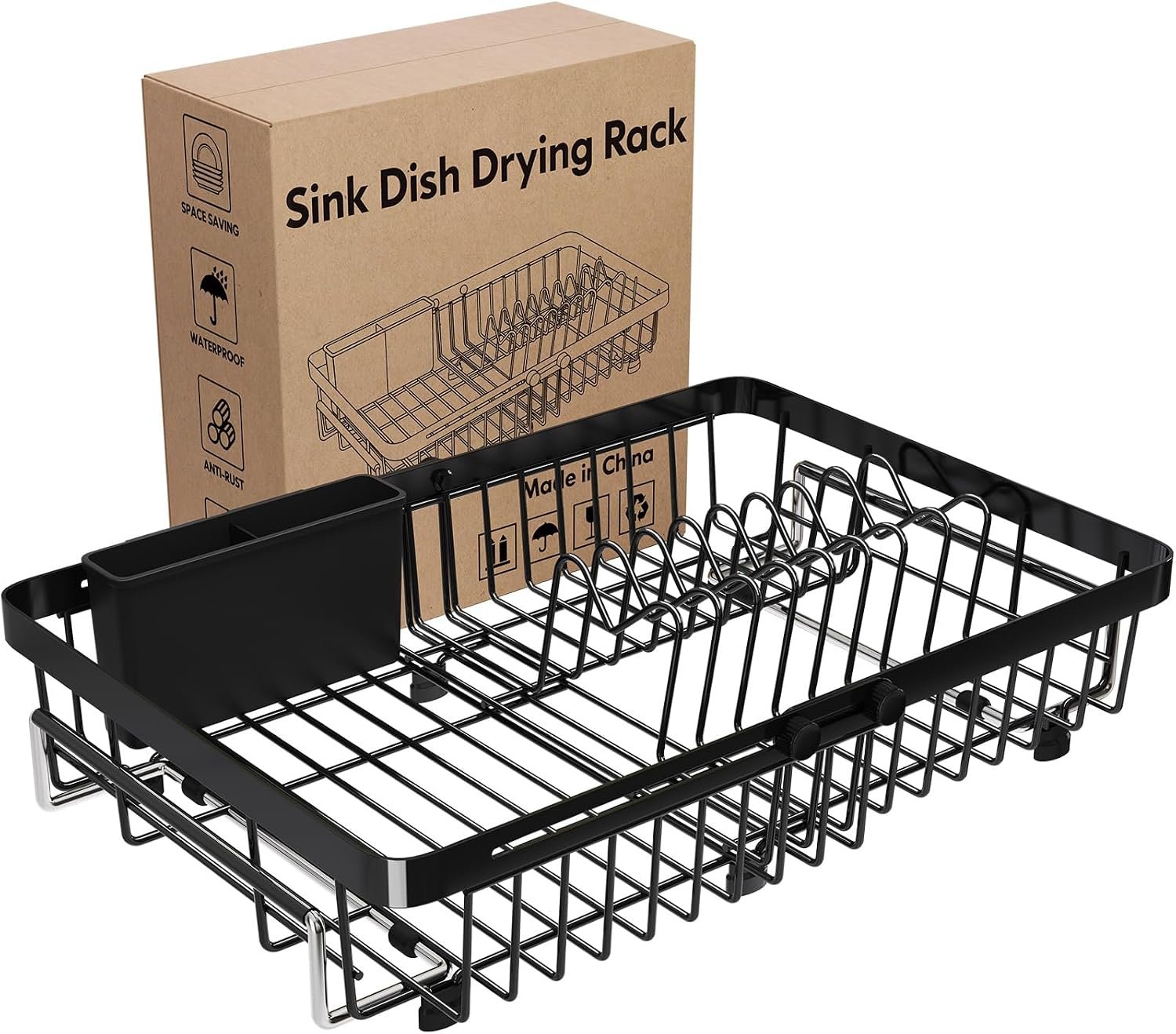 Dish Drying Rack Over The Sink with Utensil Holder | Expandable Stainless Steel Dish Drainer for Small Kitchen, Apartment, RV, Counter Space Saving, Perfect Fit, Rustproof