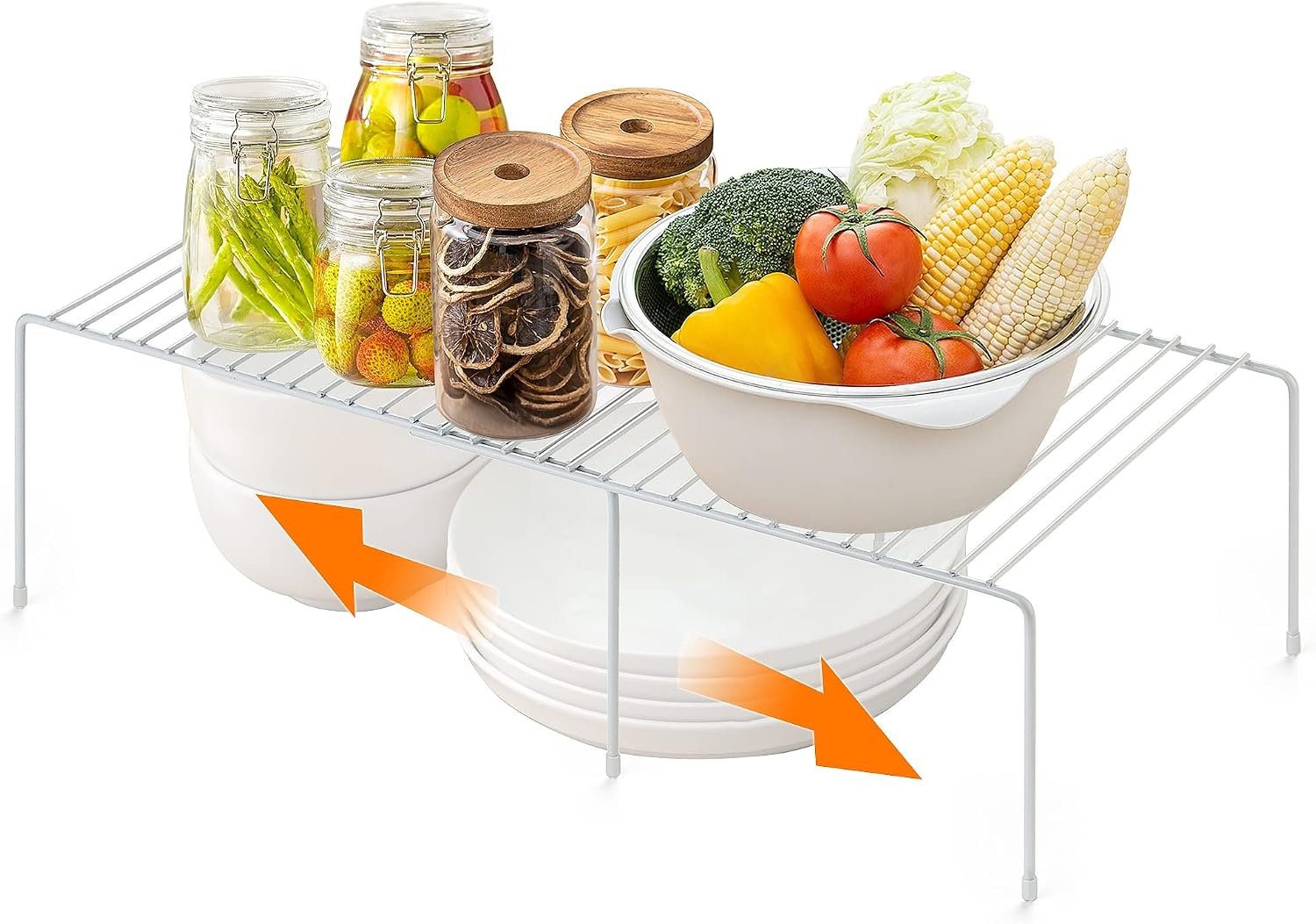 Ravinte 1 Pack Freezer Shelf Organizer, Expandable Cabinet Storage Shelf with Rustproof Metal Wire, Adjustable Kitchen Cabinet Organizer Spice Rack for Frige, Pantry, Cupboard, Countertop – White