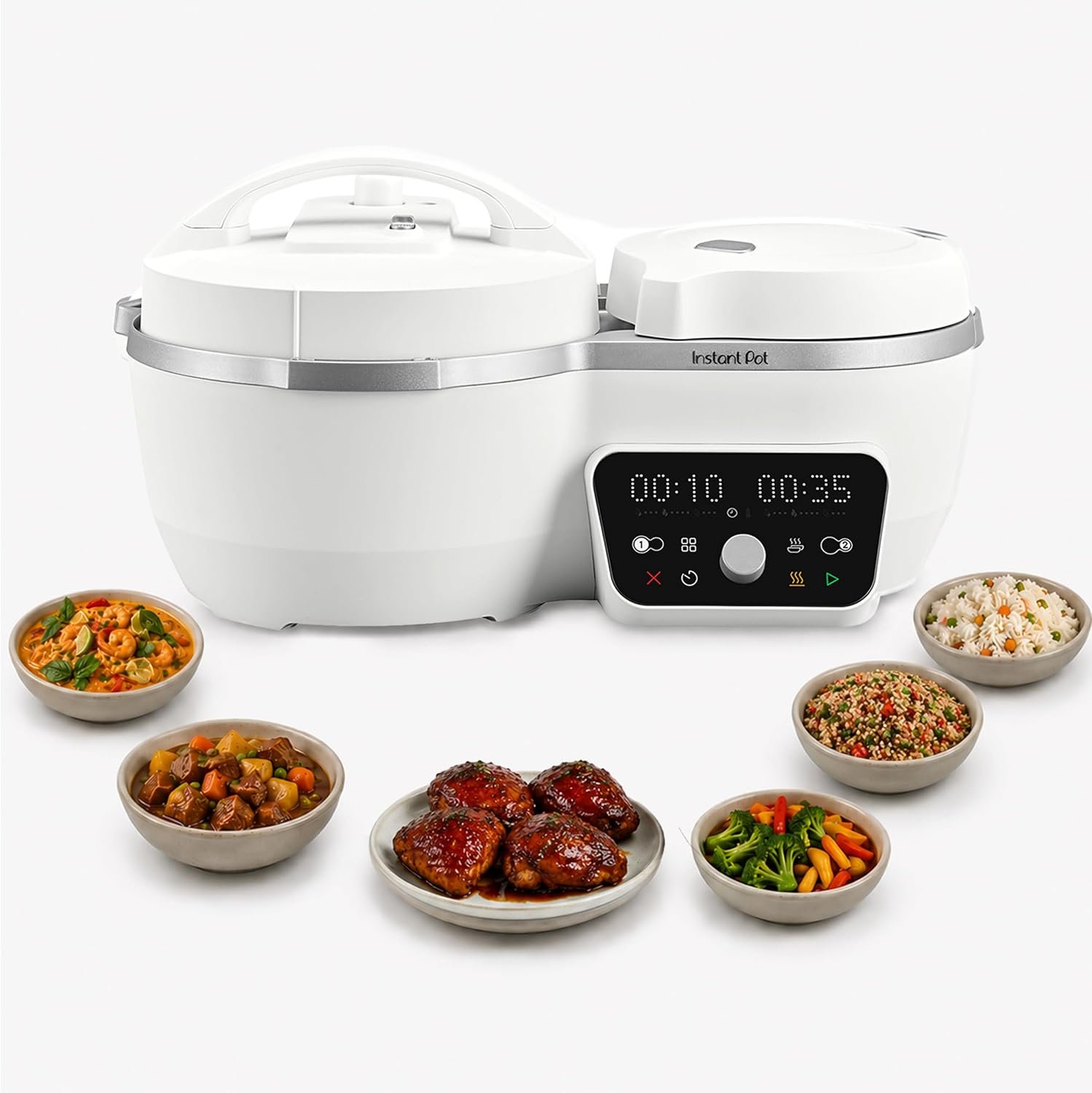 Instant Pot Dual Action 8‑in‑1 Multi-Cooker with Serve Together™ Smart Timing, 4Qt Pressure Cooker & 2Qt Rice Cooker, Cook Mains & Sides Together, Fast Cooking, PFAS-Free Pot*, Sauté, Slow Cook & More