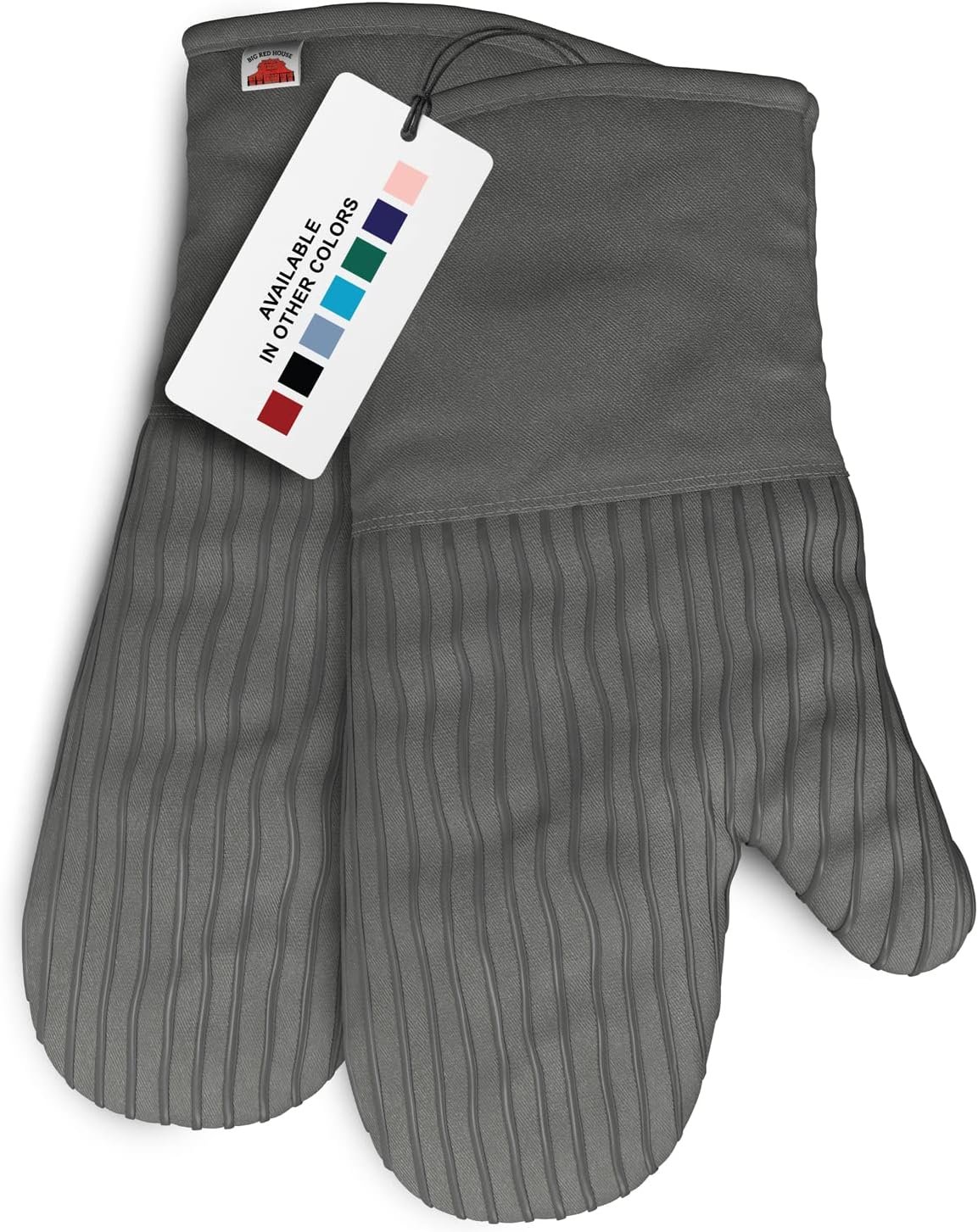 Silicone Oven Mitts – Gray Set of 2-12.5″ – Heat Resistant to 536 F / 280 C Kitchen Gloves – Professional Grade Protection Hot Cooking Baking