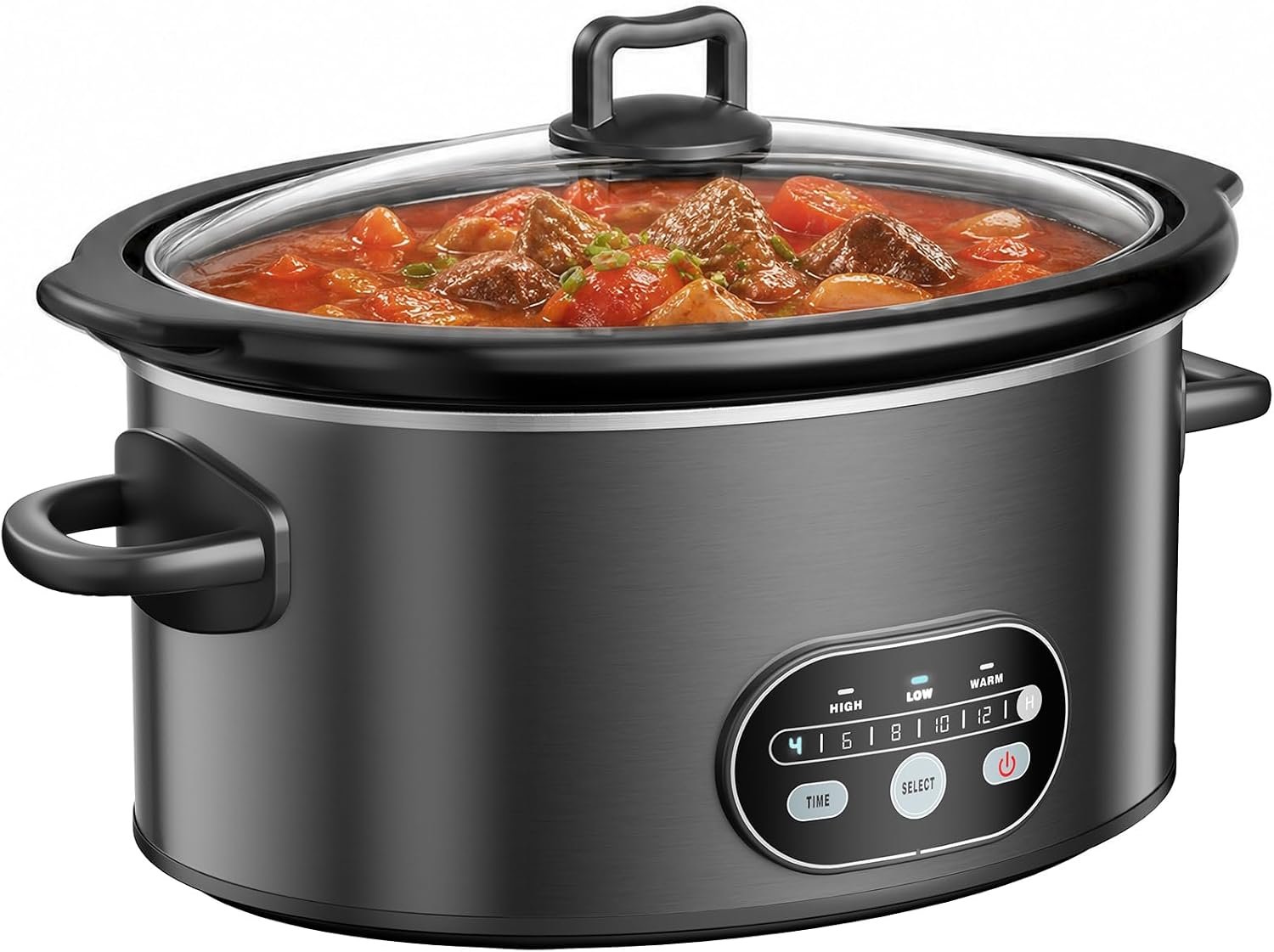 NEWBULIG Slow Cooker 8 Quart, Large Slow Cooker, Ceramic Nonstick Coating, 3 Adjustable Temp Multi Cookers with Dishwasher Safe Stoneware Pot & Tempered Glass Lid, 35in Tangle Free Cord Wrap, Black