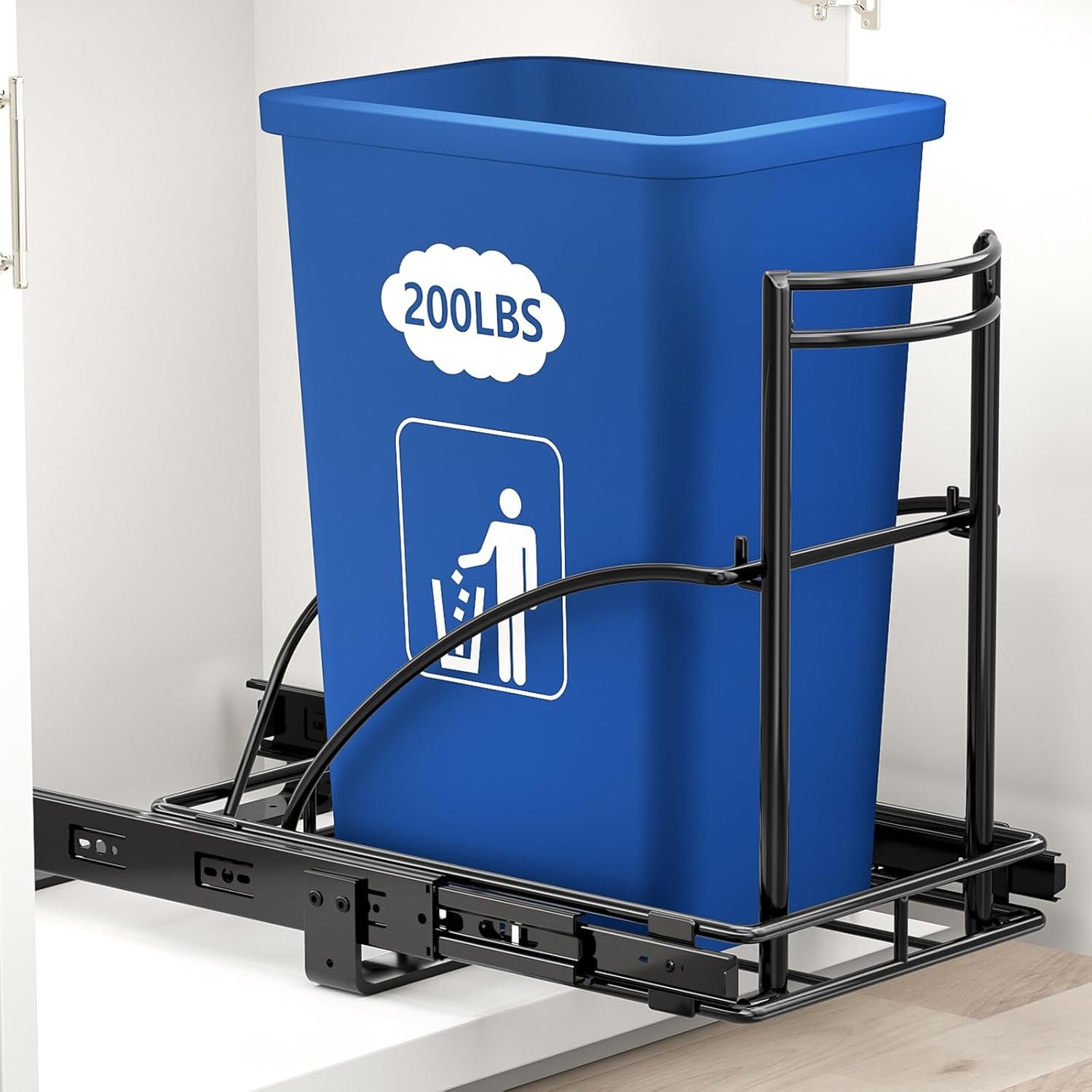 ANASTA Under Sink Trash Can Pull Out Trash Hidden for 30-50 Qt 7-13 Gallon | Garbage Can Under 13″Wx19″Dx17″H Cabinet, Black Pull Out Kit with Full Extension Slide for Kitchen and Bathroom, No Bin