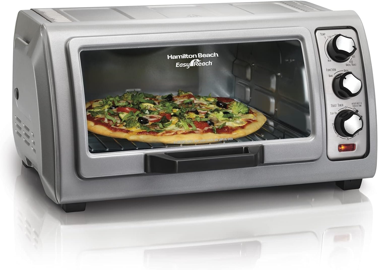 Hamilton Beach Easy Reach 6 Slice Countertop Toaster Oven | Roll-Top Door For Easy Access | Bake, Broil & Toast Functions | 150 to 450ºF Adjustable Temp | Auto Shutoff | Silver
