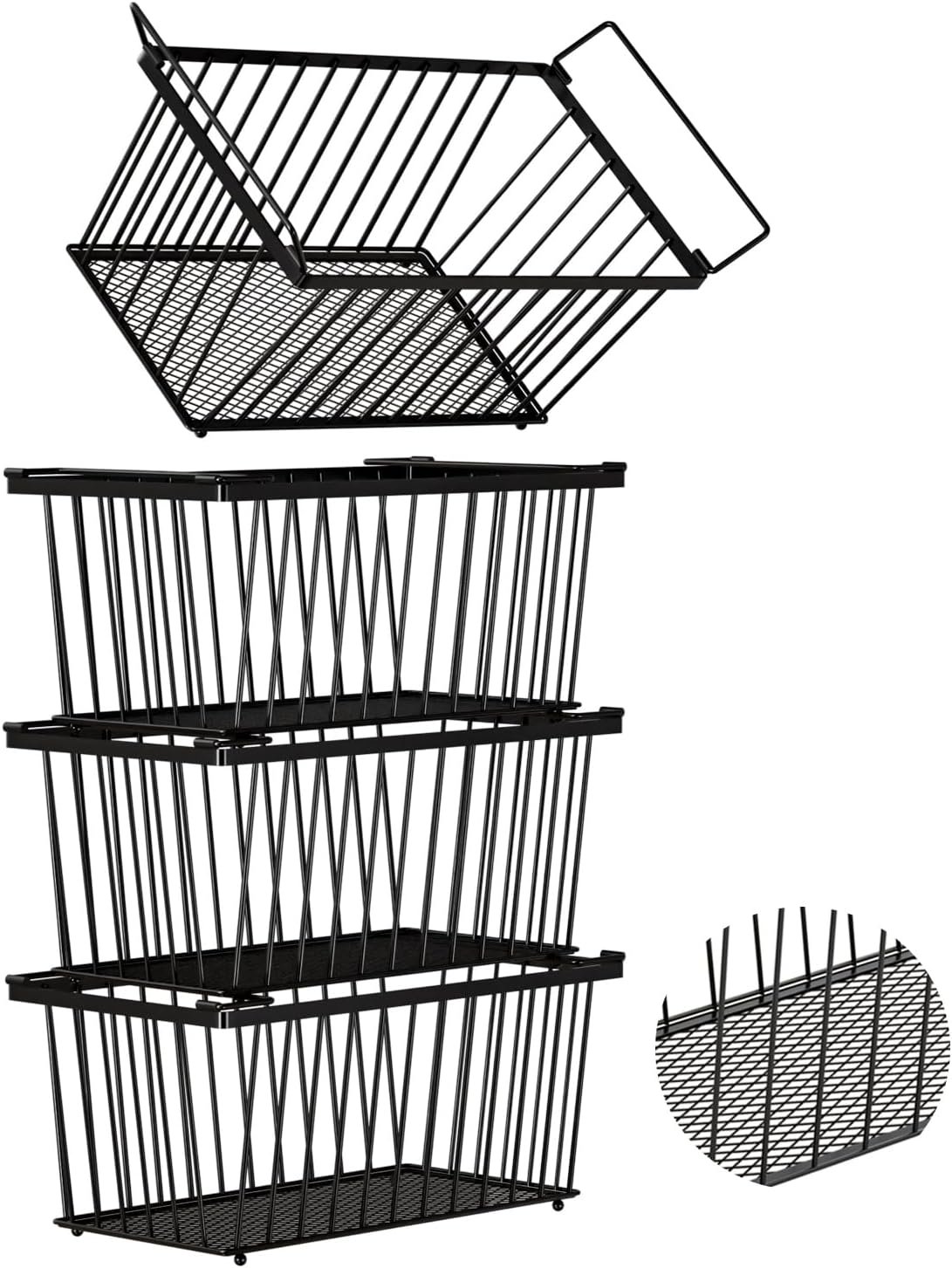 Enhanced Leak-Proof Bottom, Freezer Organizer Bins for 7 Cu.Ft,4 Pack | Stackable Chest Freezer Organizer Bins, Baskets with Handles, Leak-proof Wire Storage Container Baskets for Sort Frozen Meats