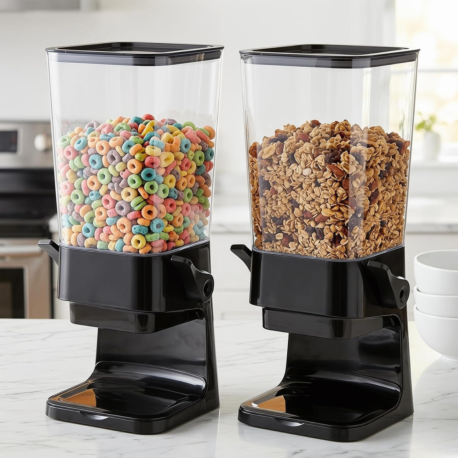 Frcctre 2 Pack 5.5 Qt Cereal Dispenser Countertop, Large Capacity Cereal Storage Containers Dispenser Dry Food Dispenser for Grain, Nuts, Candy, Snack, Rice, Oatmeal, Pet Food