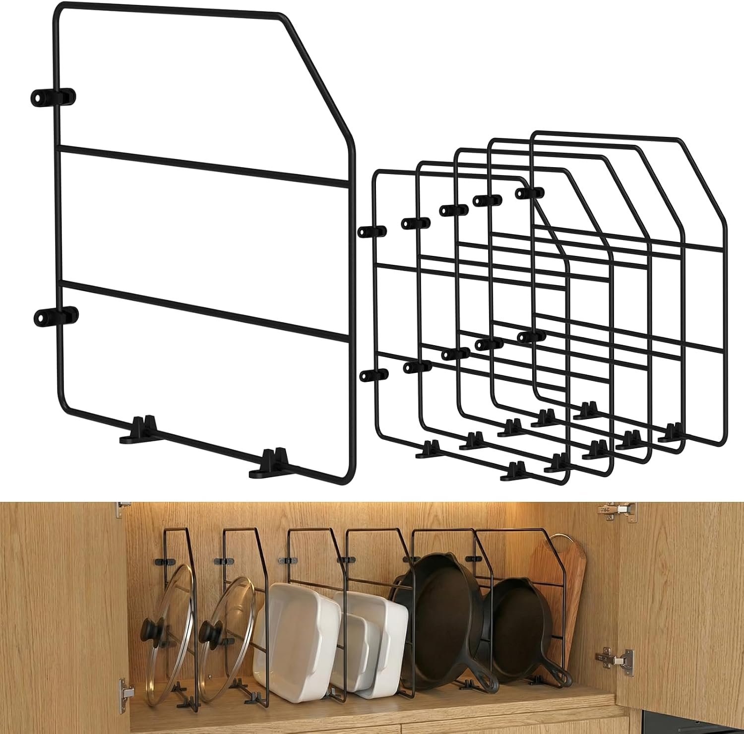 Baking Sheet Organizer Set of 6，17″x13″ Vertical Tray Dividers for Kitchen Cabinets，Black Metal Cabinet Divider，Metal Wire Storage for Pans, Baking Trays and Cookware