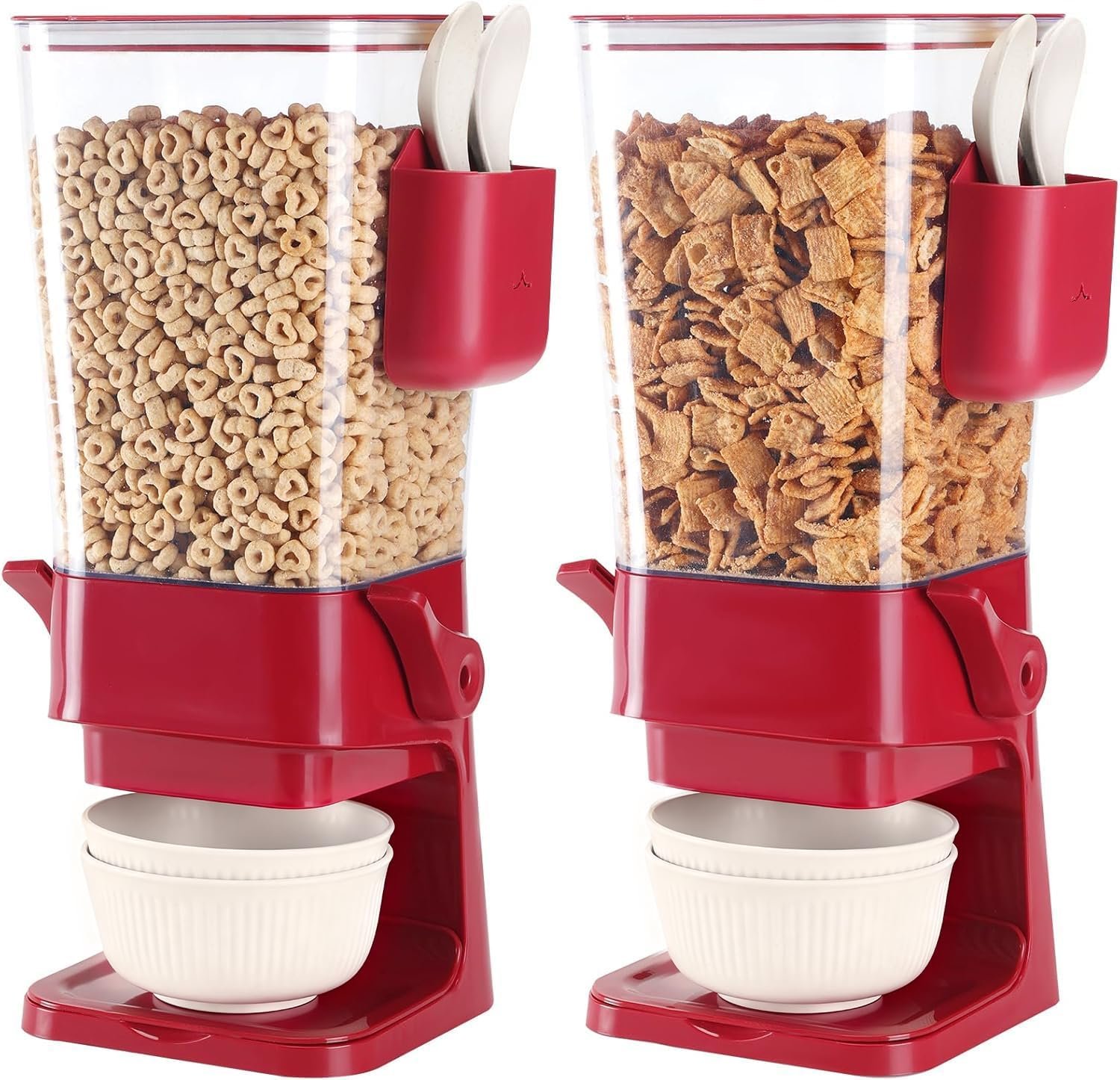 Osacoe Cereal Dispenser Countertop Red 2 Pack with Creal Bowls Spoons Cutlery Box, Cereal Containers Storage – Not Easy to Crush Food, Dry Food Dispenser For Pantry Candy Snack