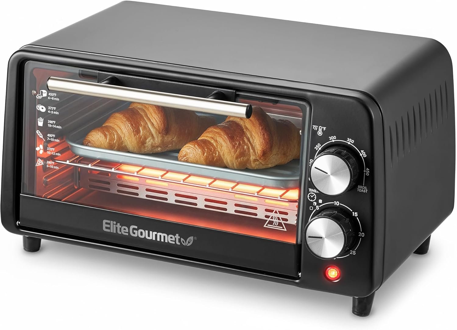 Elite Gourmet ETO449X Toaster Oven, 9.5Qt/4-Slice, 800W Quartz, Black | Fits 8″ Pizza, 200-450F Adjustable Temp, 30-Min Timer – compact countertop mini design for small kitchens, dorms, RVs