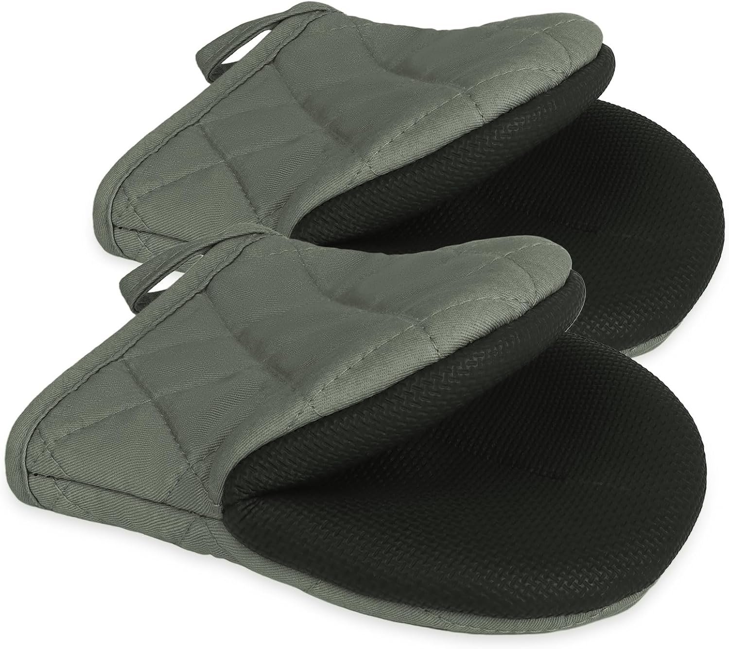 Short Oven Mitts, Heat Resistant 500°F, Silicone Grip Kitchen Gloves, Non-Slip for Baking, Grilling, BBQ, Machine Washable with Hanging Loop, 2-Pack Set, Gray