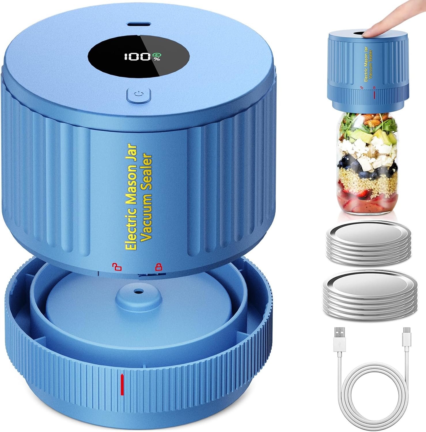 LOVE MOMENT Electric Mason Jar Vacuum Sealer Kit – Blue | for Wide Mouth and Regular Mouth Mason Jar