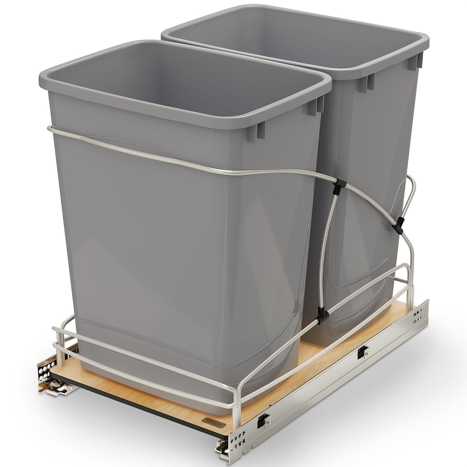 Rev-A-Shelf Double Pullout Trash Can w/Soft-Close Slides, 14.5″ Min Opening | Large Capacity Garbage/ Recycling Waste Bins for Under Kitchen Cabinets, Heavy Gauge Wire Construction, 54WC-1835SC-17-1