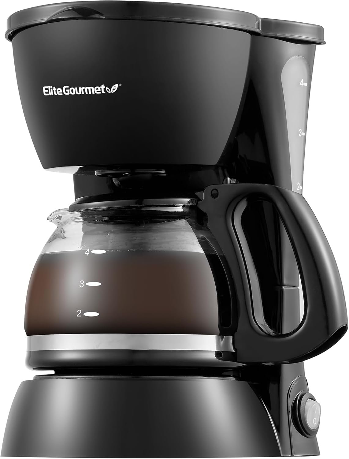 Elite Gourmet EHC4128 Automatic 4-Cup Drip Coffee Maker, Black | Glass carafe, Pause N Serve, reusable filter, On/Off switch, and Keep Warm with water level indicator