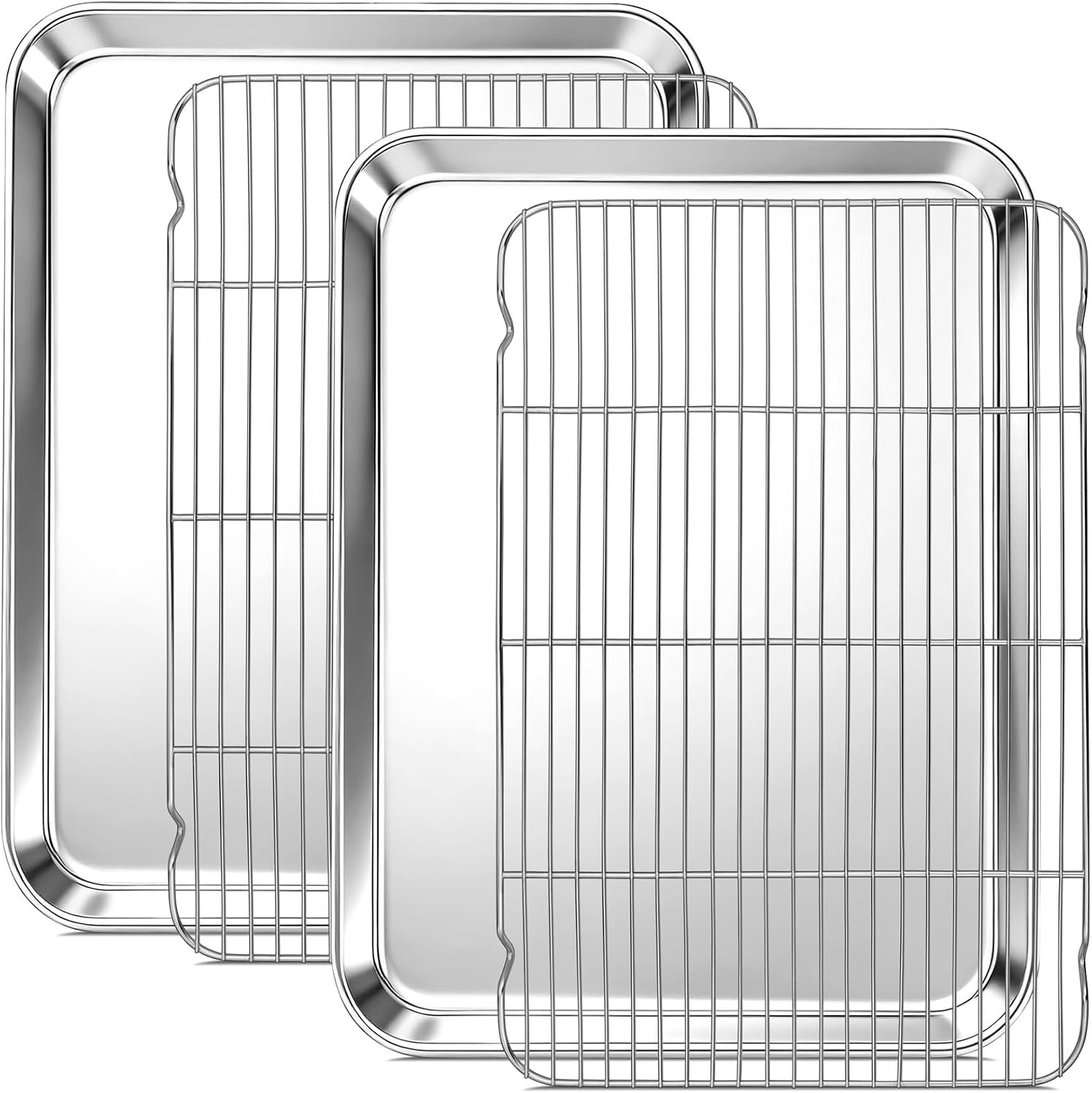 Onader Large Baking Cookie Sheet with Cooling Rack Set, Stainless Steel Baking Sheet Pan, 19⅝ x 13¾ Inch Metal Oven Baking Tray, Nonstick & 1 Inch Deep, 2-Pack (Includes 2 Pans + 2 Racks)