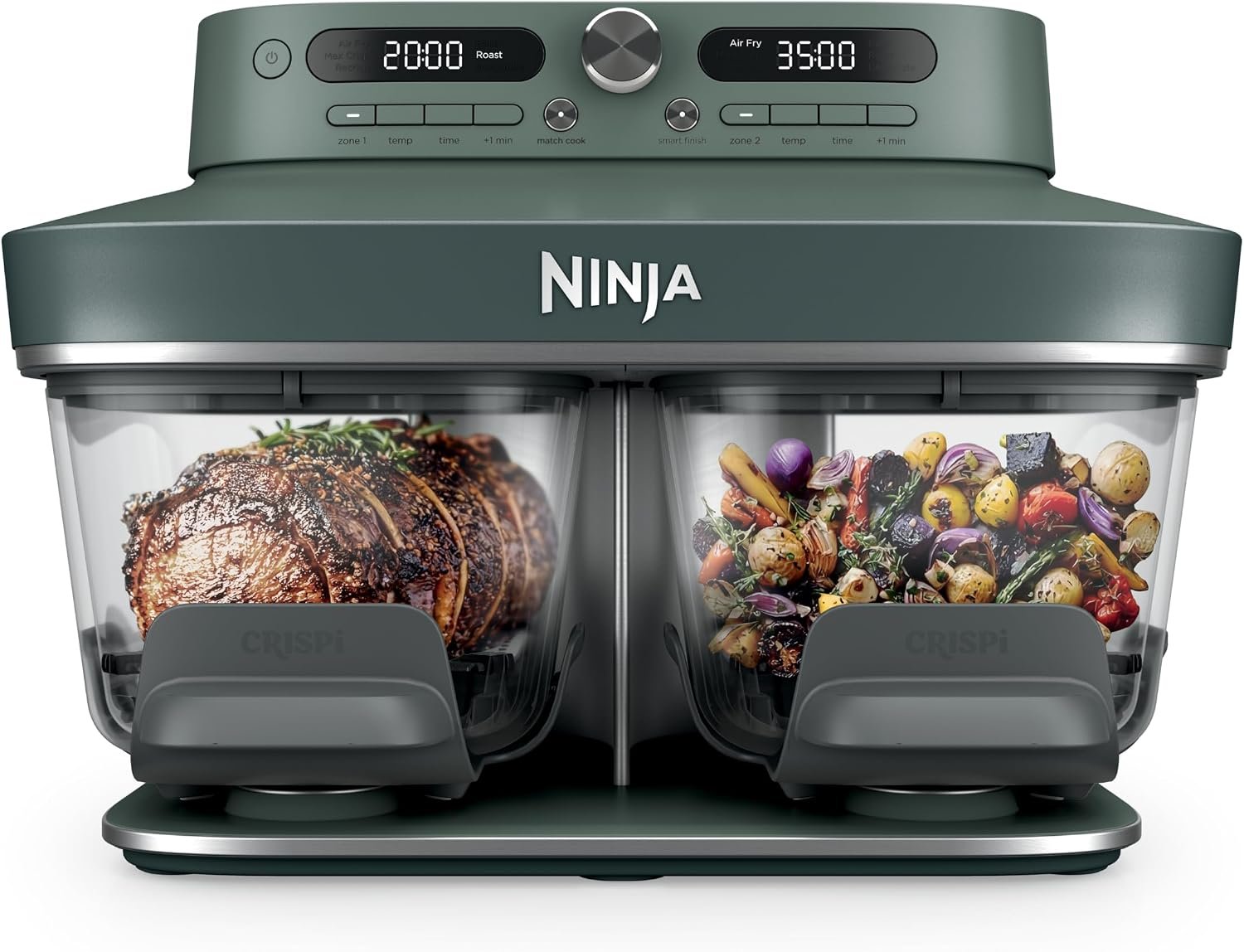 Ninja Crispi DualZone Glass Countertop Air Fryer, Vista Green, DD101GN2 | 6-in-1, Air fry, bake, dehydrate, max crisp, roast, recrisp, 1785W, 450F max, 2x4Qt glass containers