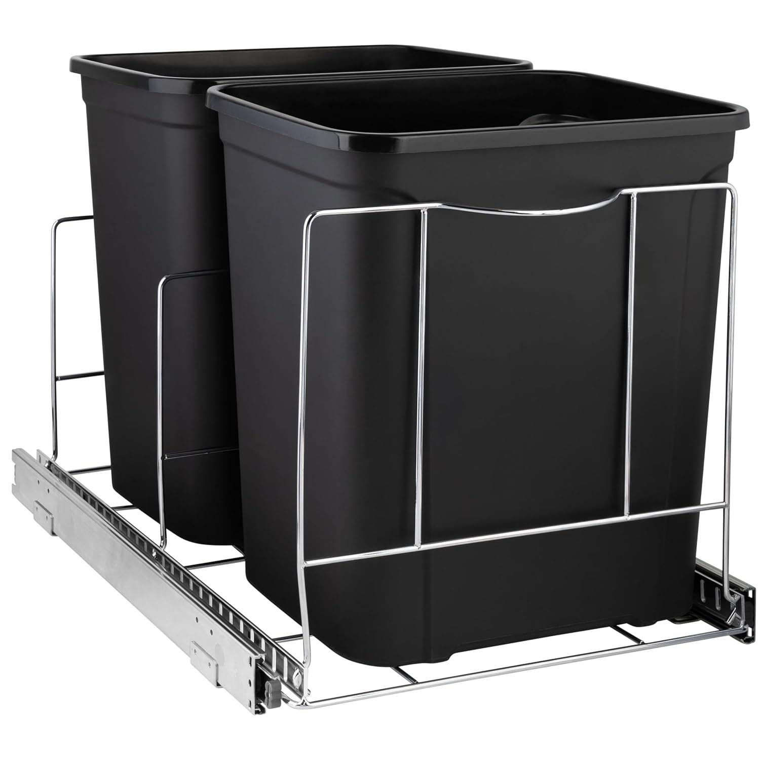 HOLDN’ STORAGE Pull Out Trash Can Under Cabinet, Two 7 Gallons Trash Cans | Adjustable, Heavy Duty with Lifetime Limited Warranty 17¾” Wide Cabinet Opening – Anti Rust Chrome Finish