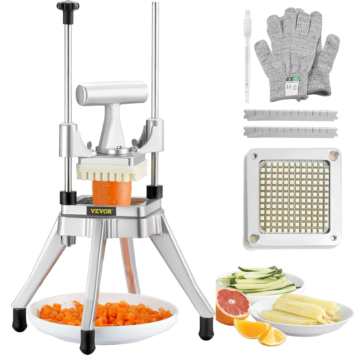 VEVOR Commercial Vegetable Fruit Chopper 1/4″ Blade Heavy Duty Professional Food Dicer Kattex French Fry Cutter Onion Slicer Stainless Steel for Tomato Peppers Potato Mushroom