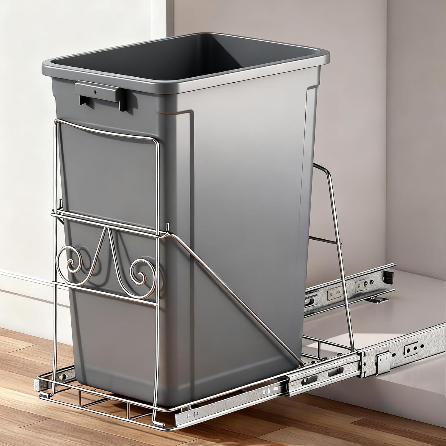Pull Out Trash Can Under Cabinet for 7–11 Gallons Trash Can, No Bin | Under Sink Trash Can Pull Out Kit for Kitchen, Requires Min. Cabinet Opening 12″W X 17.5″D, Slide Out Trash Can Under Cabinet