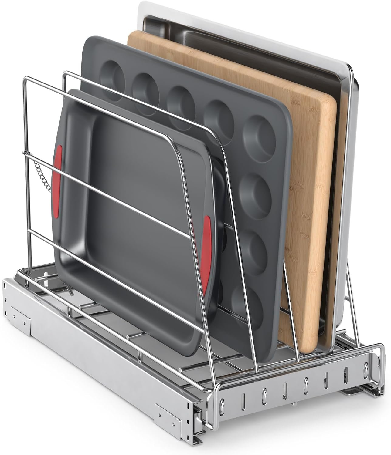 NestSprout Pull Out Cabinet Organizer for Cutting Board, Cookie Sheet, Baking Sheet, Stainless Steel Sliding Rack for Bakeware & Trays, Heavy-Duty Cutting Board Organizer 9”W x 16.5”D | Stainless Steel Sliding Rack for Bakeware & Trays, Heavy-Duty Cutting Board Organizer